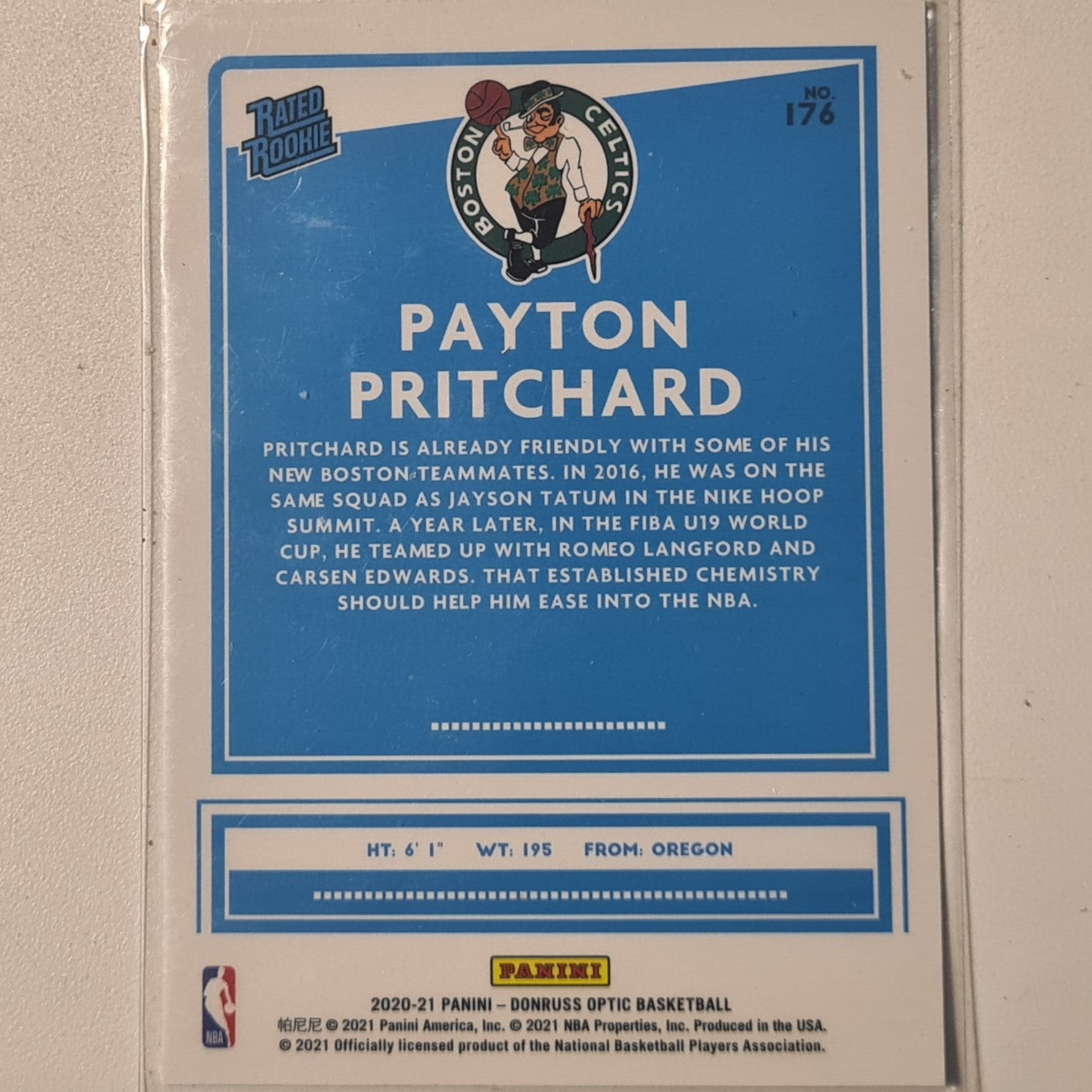 Payton Pritchard 2020-21 Panini Donruss optic Rated Rookie RC #176 NBA Basketball Boston Celtics Excellent sleeved