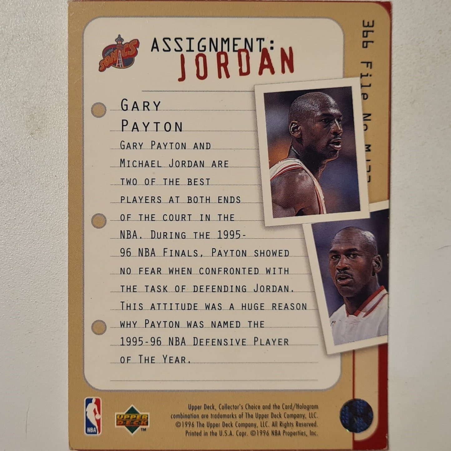 Gary Payton 1996 Upper-Deck Assignment Michael Jordan #366 NBA Basketball Chicago Bulls good sleeved