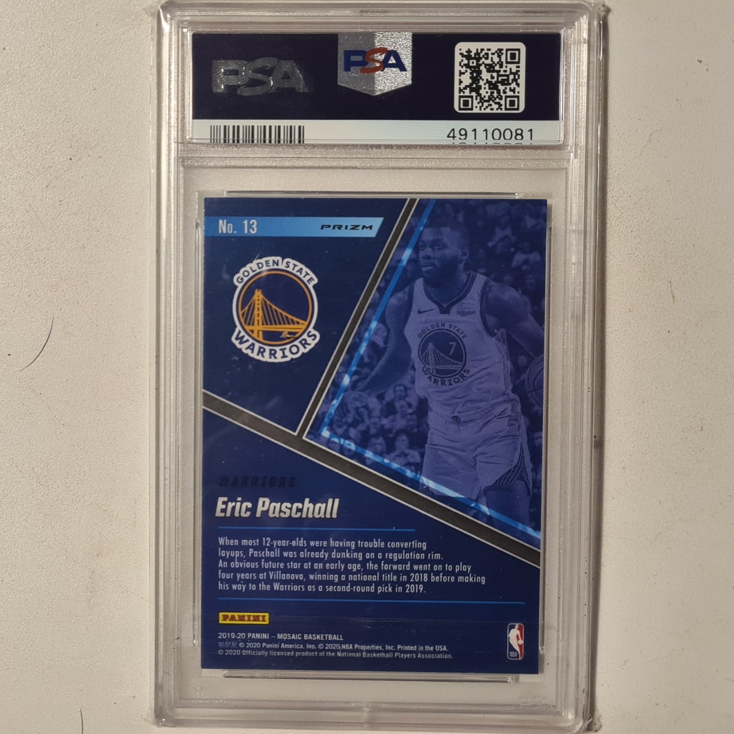 Eric Paschall 2019-20 Panini Mosaic Blue Chips prizm #13 NBA Basketball PSA 9 MINT GRADED SLAB