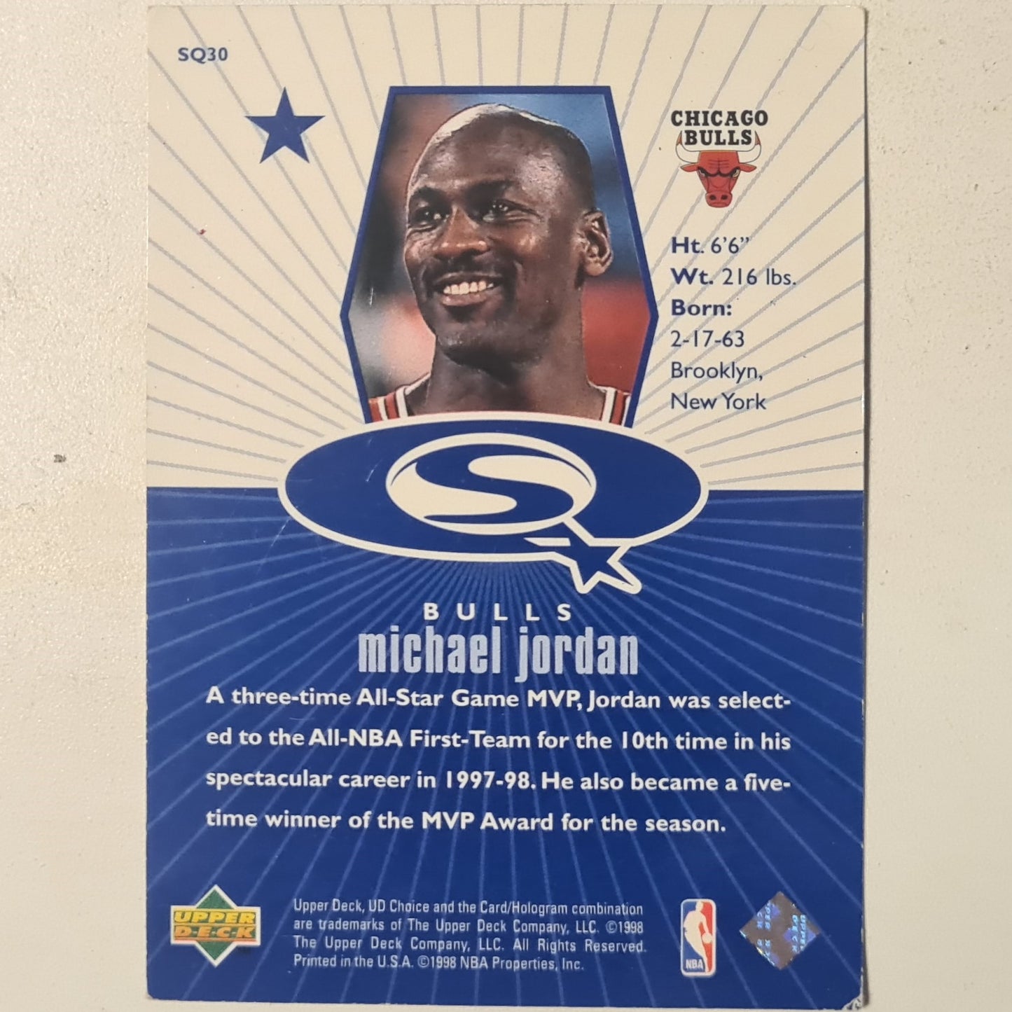 Michael Jordon 1998 Upper-Deck Starquest SQ30 NBA Basketball Chicago Bulls poor sleeved