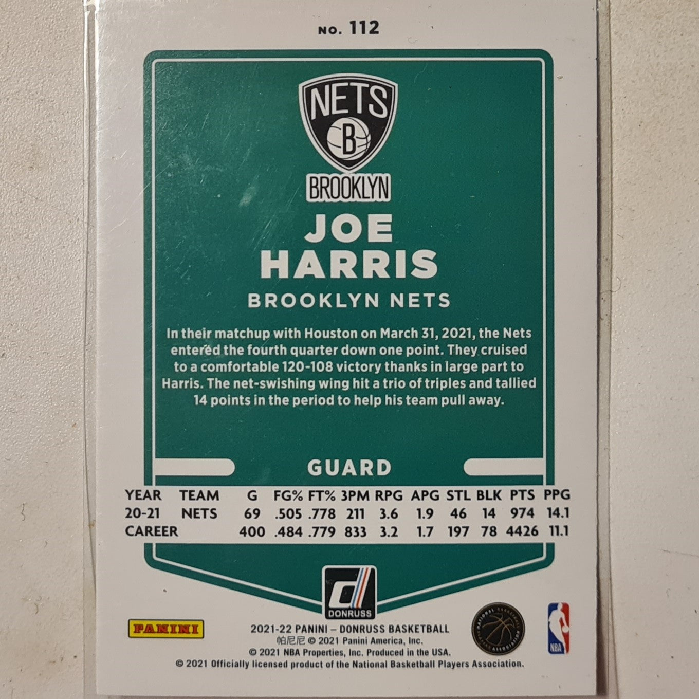 Joe Harris 2021-22 Panini Donruss orange laser #112 NBA Basketball Brooklyn Nets Excellent sealed