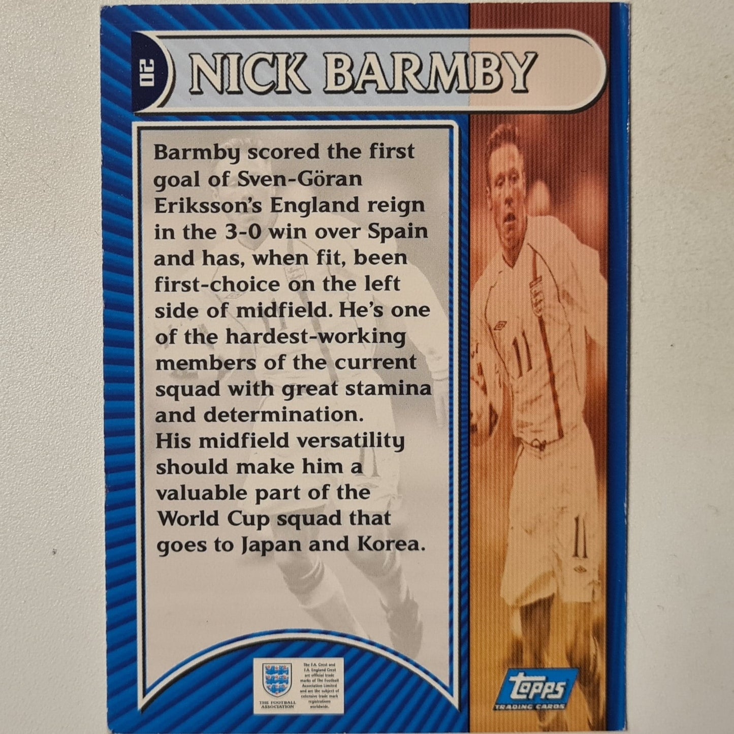 Nick Barmby 2002 Topps England national team #20 Soccer Football England good sleeved