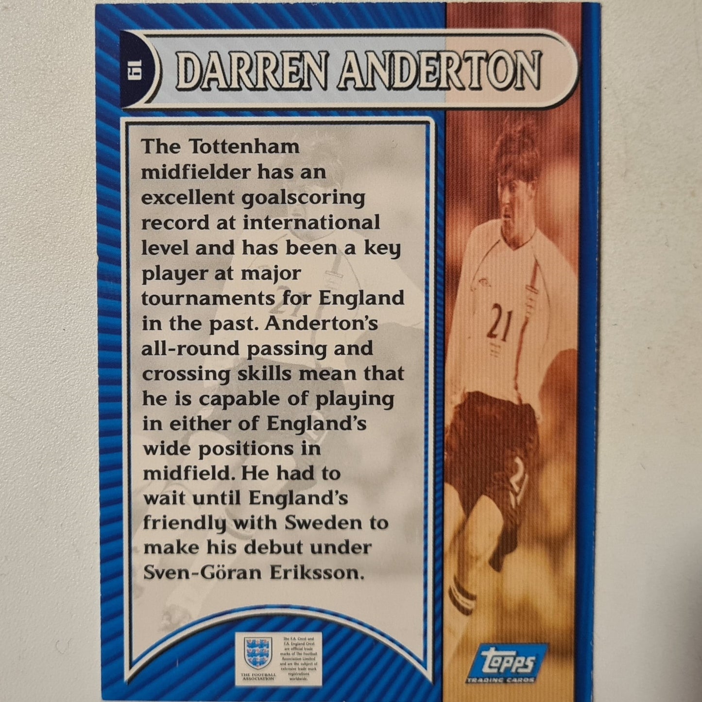 Darren Anderton 2002 Topps England national team #19 Soccer Football England good sleeved