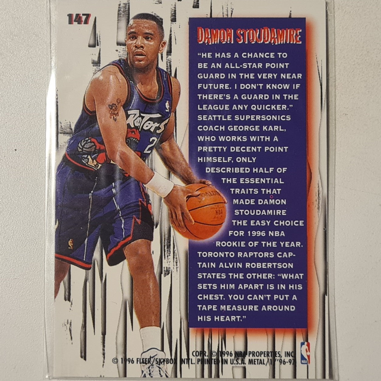 Damon Stoudamire 1996 Fleer metal 96-97  metal shredders #147 NBA Basketball Toronto Raptors Excellent sleeved