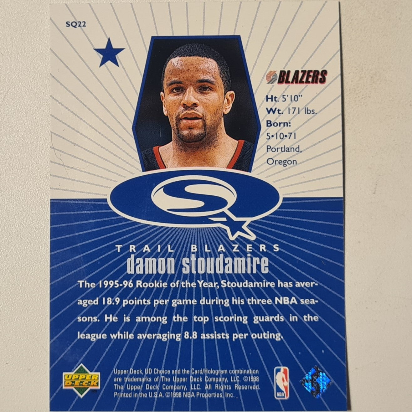 Damon Stoudamire 1998 Upper-Deck Starquest blue foil SQ22 NBA Basketball Toronto Raptors Excellent sleeved