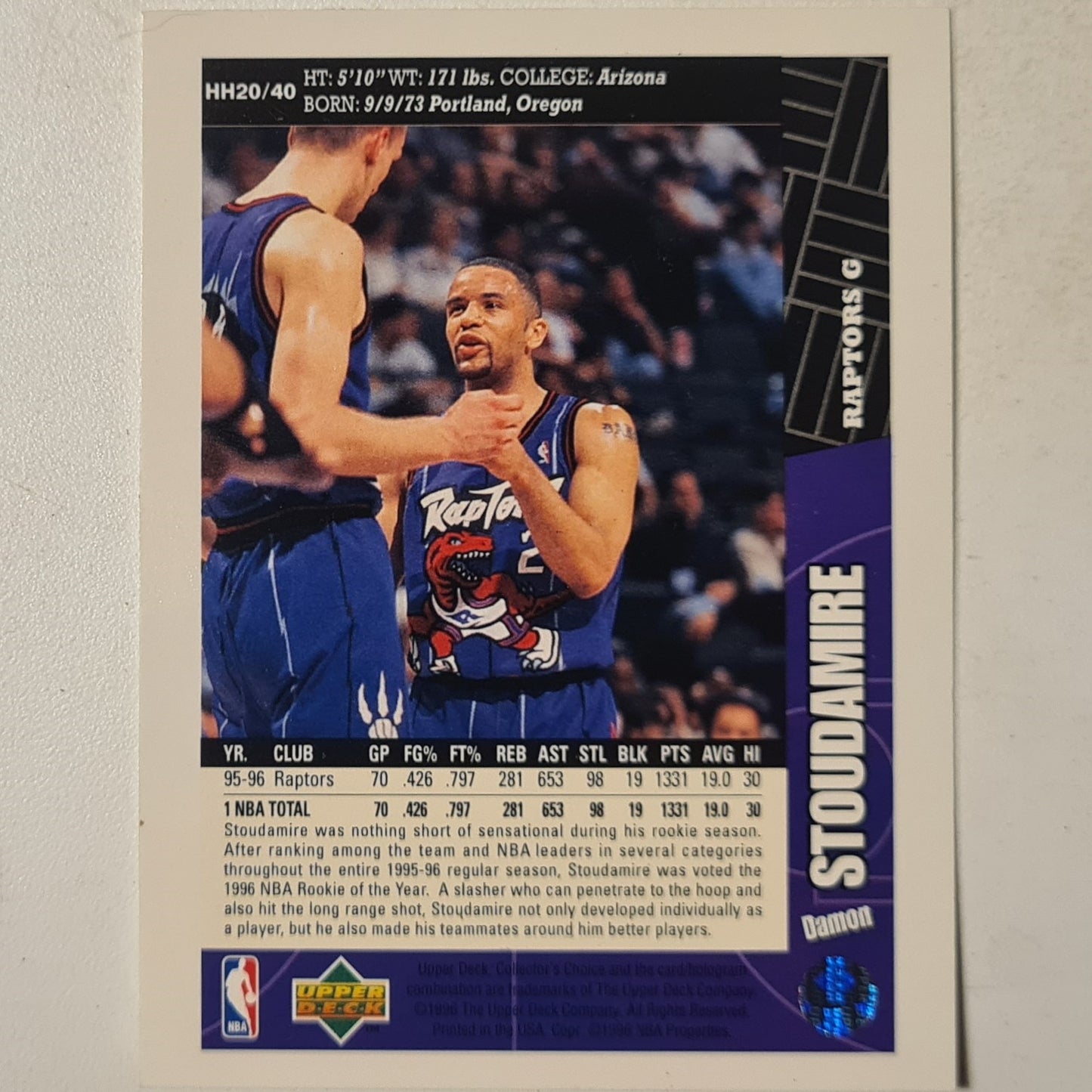 Damon Stoudamire 1996 Upper-Deck Hula Hoops promo HH20/40 NBA Basketball Toronto Raptors Excellent sleeved