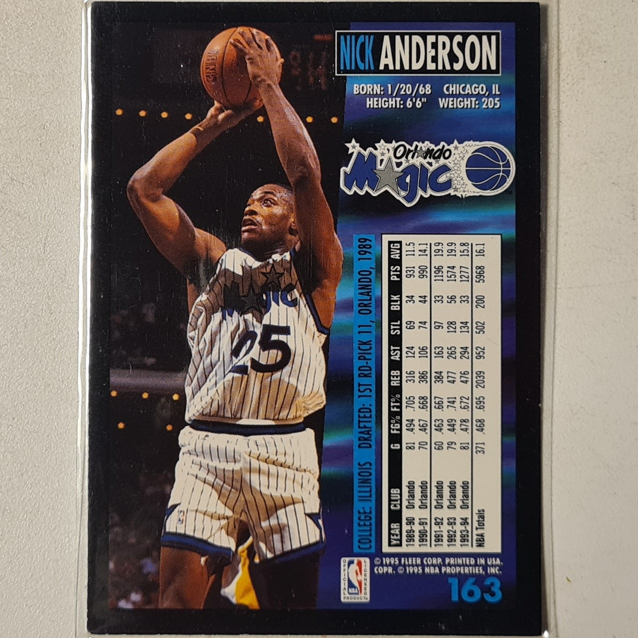 Nick Anderson 1995 Fleer 94-95  #163 NBA Basketball Orlando Magic Excellent Sleeved