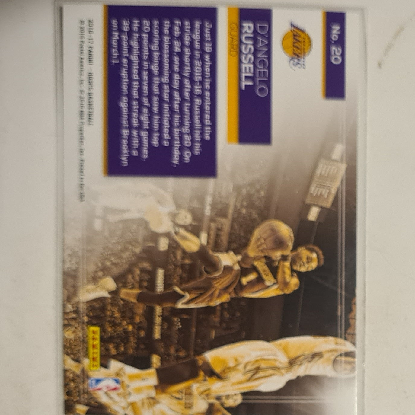 D'Angelo Russell 2016-17 Panini NBA Hoops lights camera action #20 NBA Basketball LA Lakers Excellent sleeved