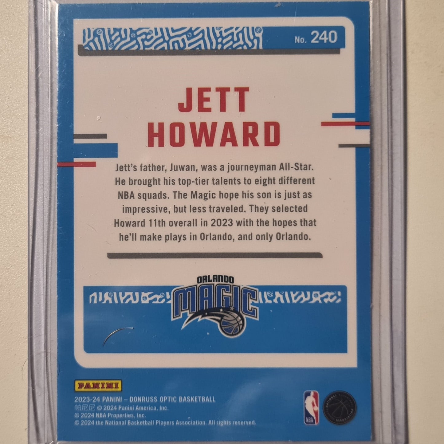 Jett Howard 2023-24 Panini Donruss Optic Rookie RC #240 NBA Basketball Orlando Magic mint sleeved