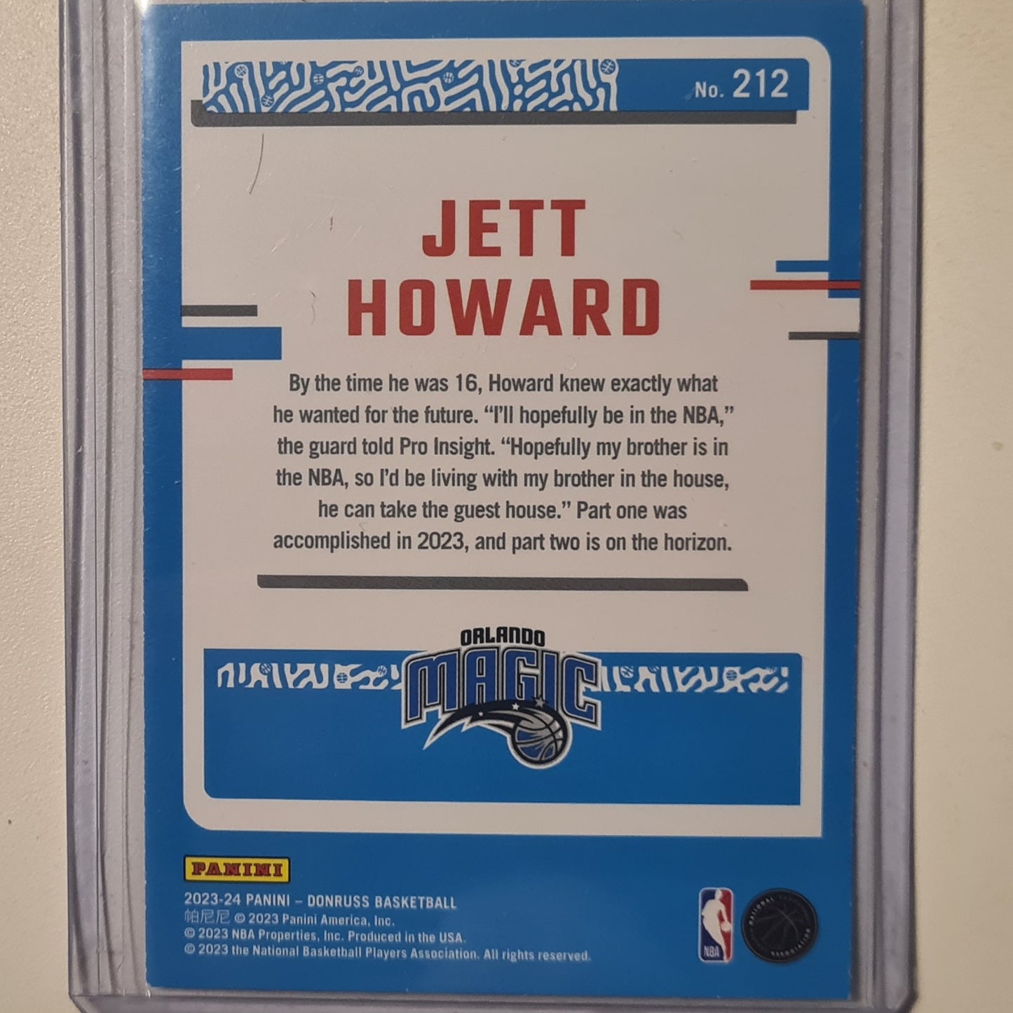 Jett Howard 2023-24 Panini Donruss rated rookie holo prizm  #212 NBA Basketball Orlando Magic excellent sleeved