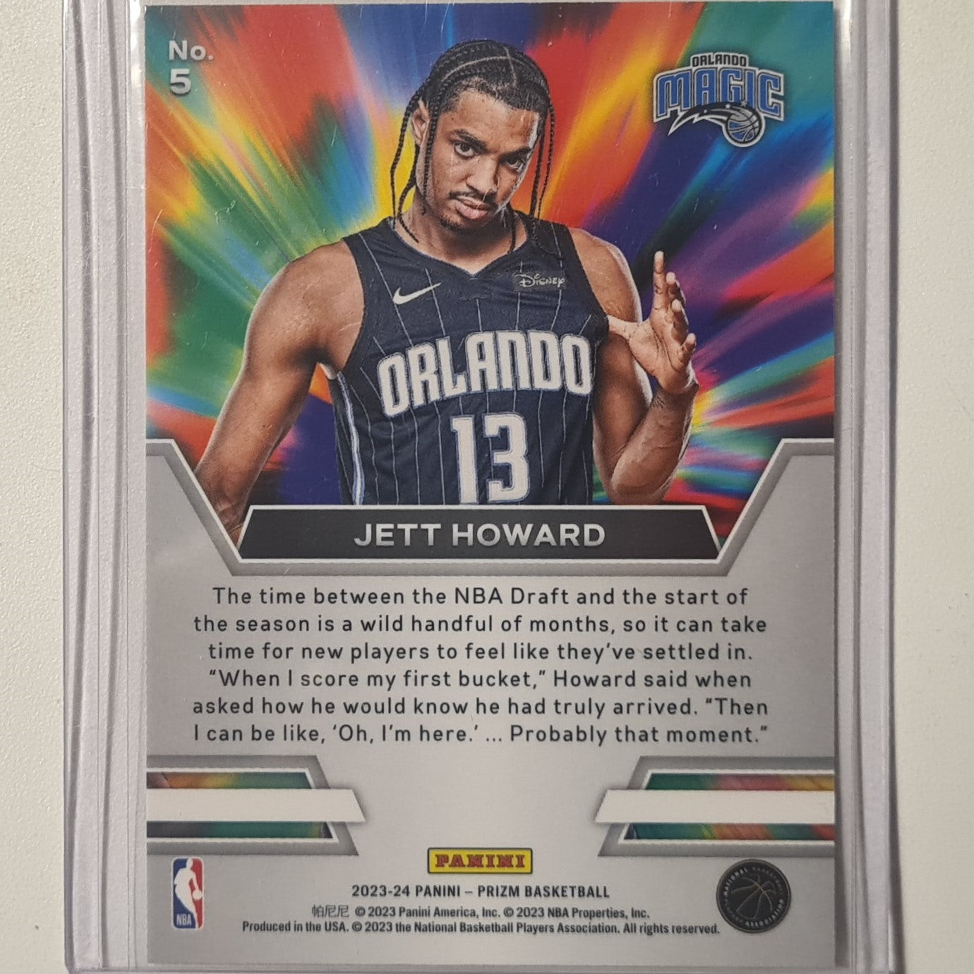 Jett Howard 2023-24 Panini Prizm instant impact Rookie RC #5 NBA Basketball Orlando Magic excellent sleeved