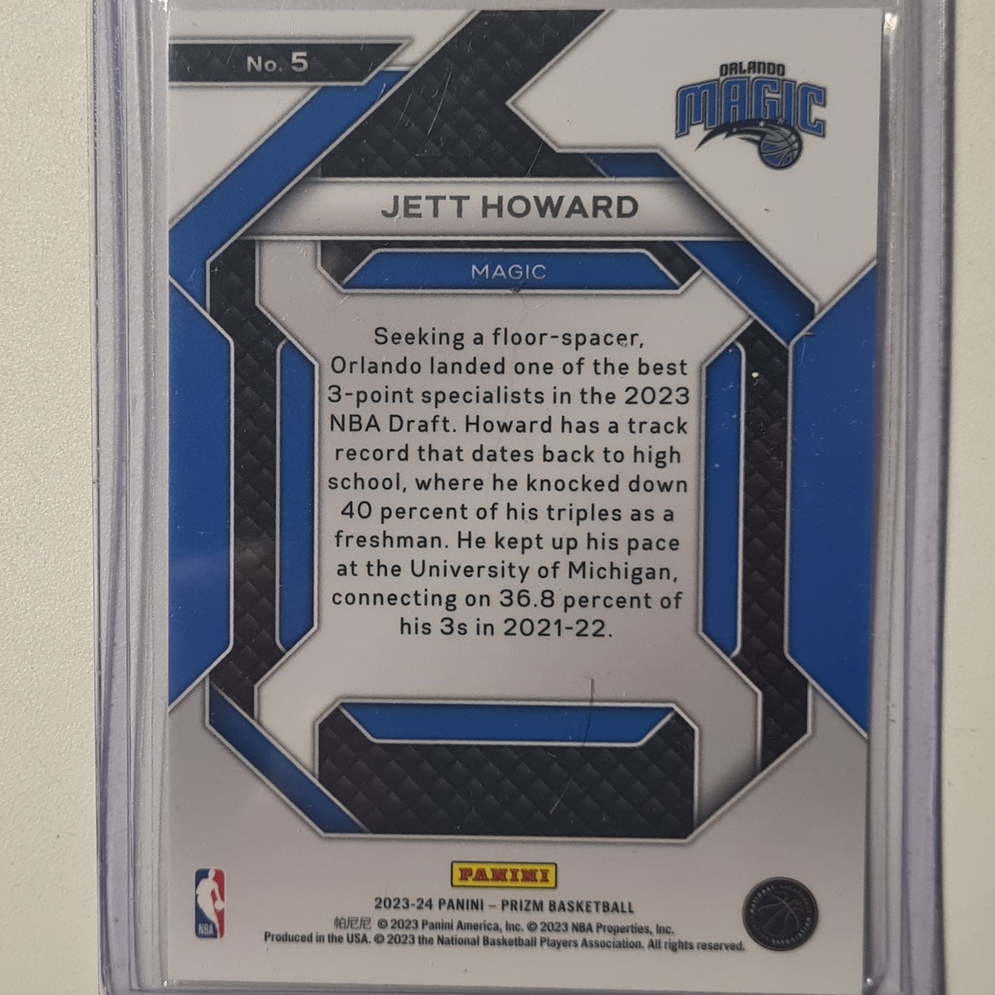 Jett Howard 2023-24 Panini Prizm Emergent Rookie RC #5 NBA Basketball Orlando Magic excellent sleeved