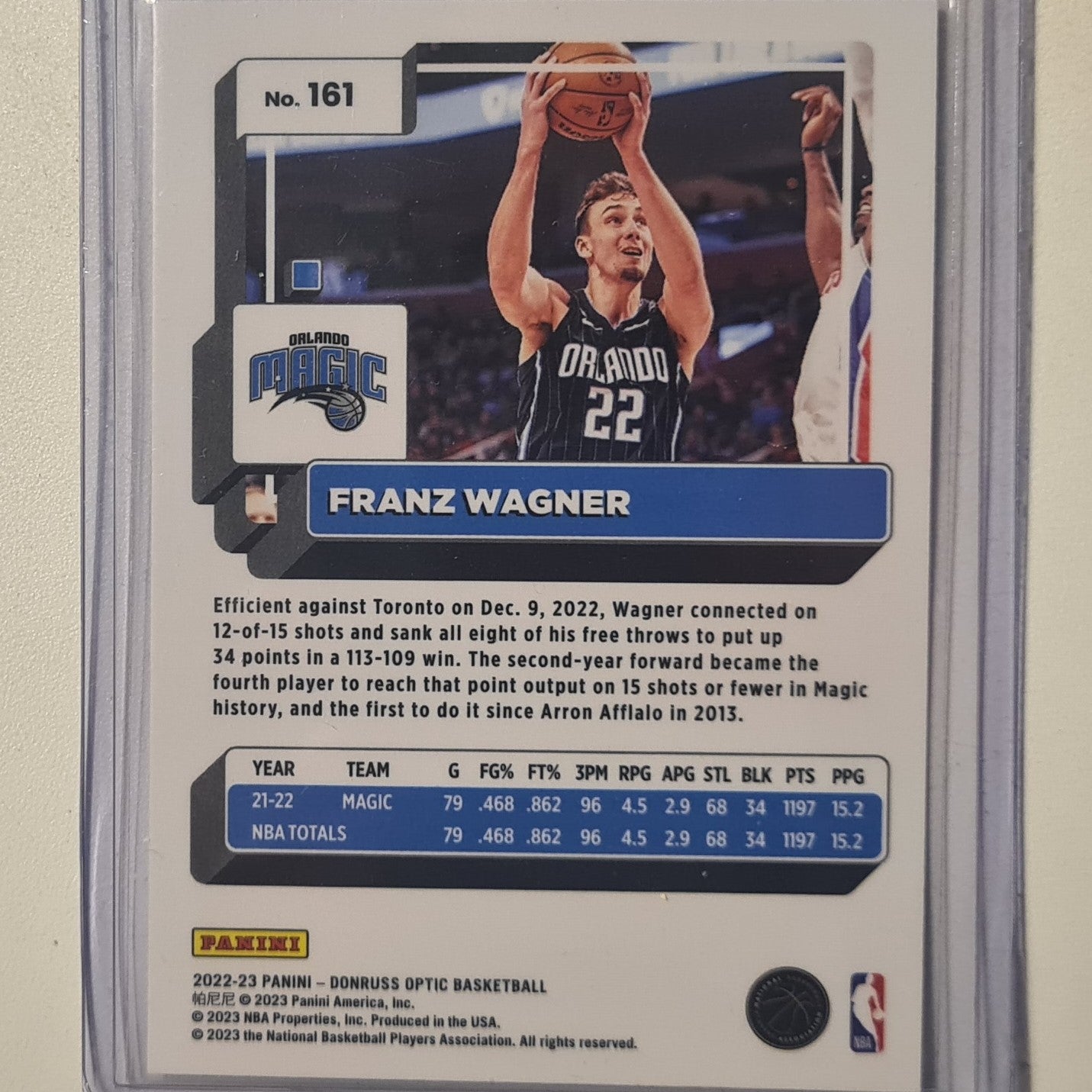 Franz Wagner 2022-23 Panini Donruss Optic #161 NBA Basketball Orlando Magic mint sleeved