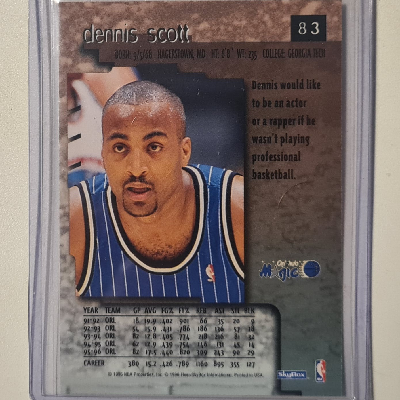 Dennis Scott 1996 Skybox Premium #83 NBA Basketball Orlando Magic excellent sleeved