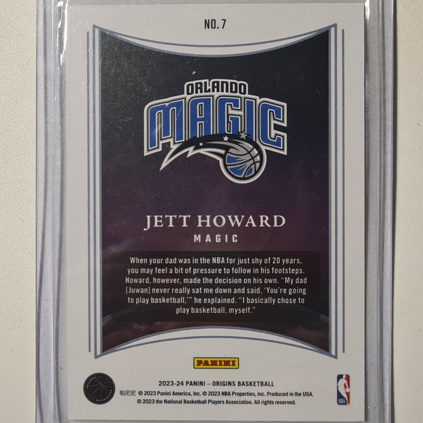 Jett Howard 2023-24 Panini Origins Dawn Rookie RC #7 NBA Basketball Orlando Magic excellent/mint sleeved