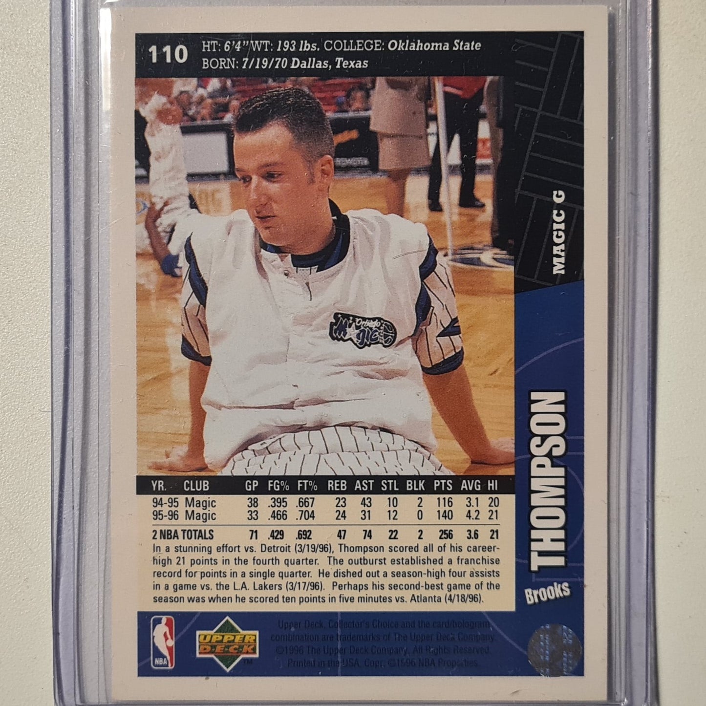 Brooks Thompson 1996 Upper-Deck collectors choice #110 NBA Basketball Orlando Magic very good sleeved