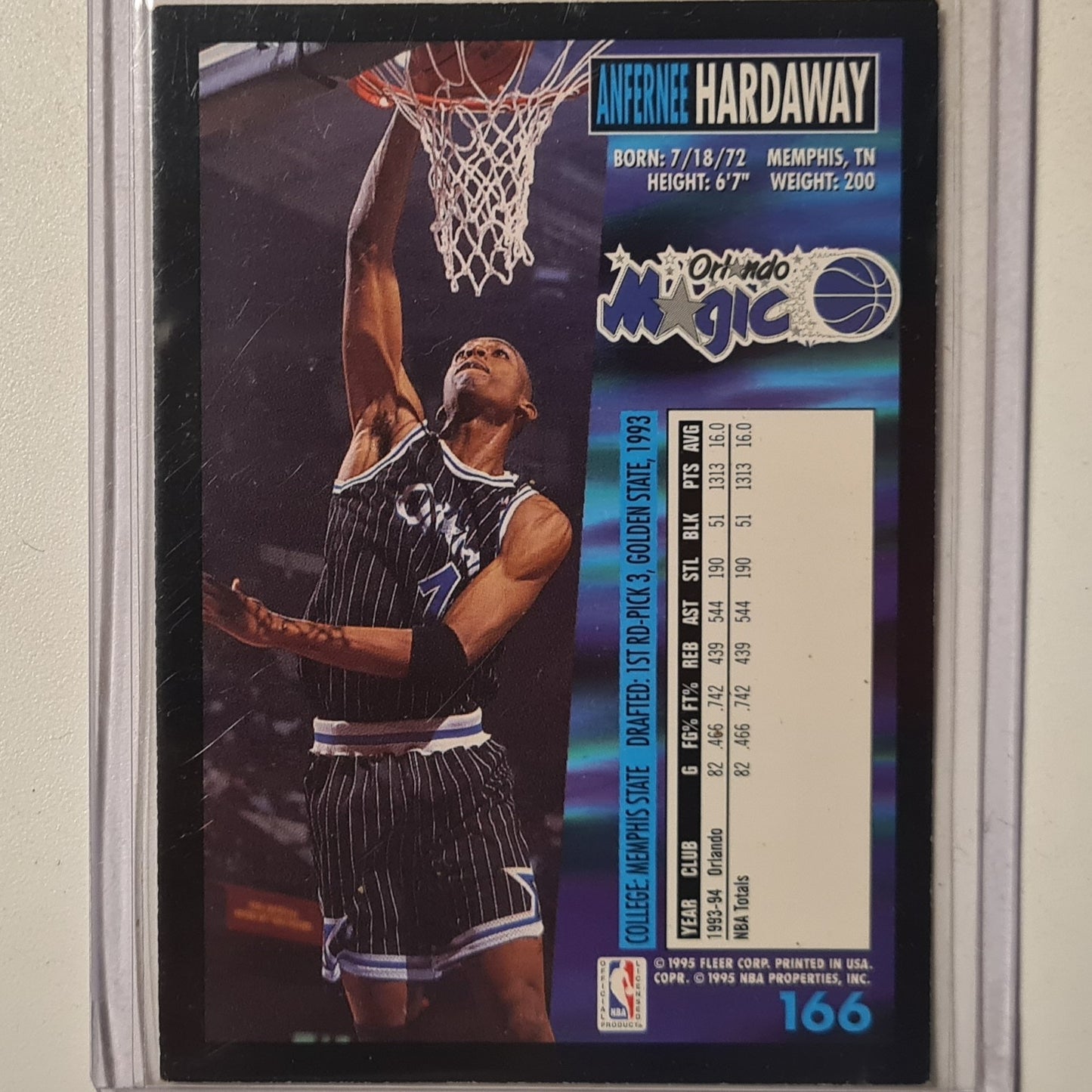 Anfernee Hardaway 1995 Fleer 94-95 #166 NBA Basketball Orlando Magic very good  sleeved