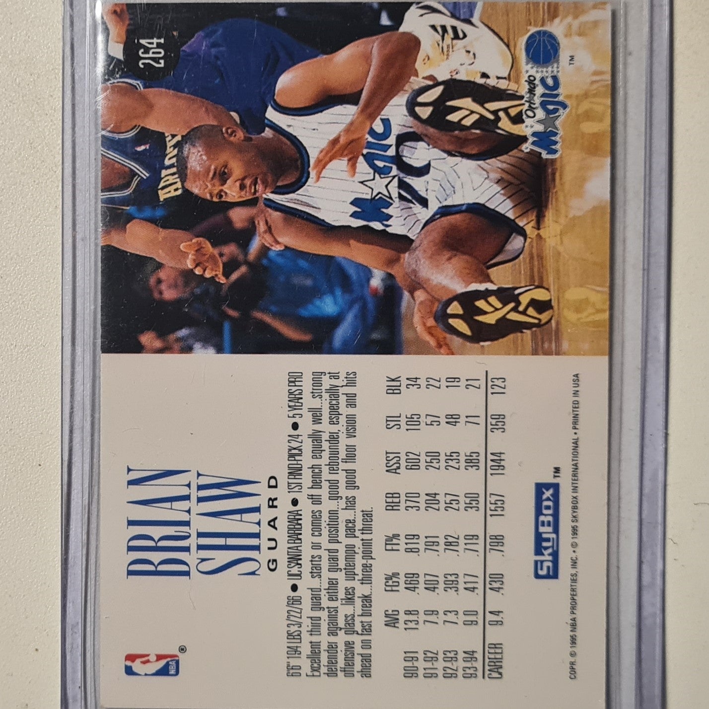 Brian Shaw 1995 Skybox #264 NBA Basketball Orlando Magic Excellent Sleeved