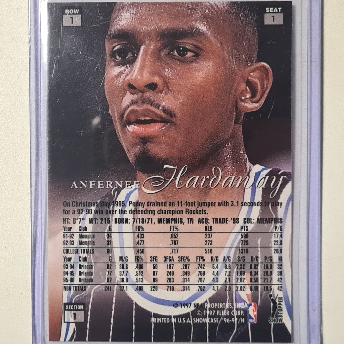 Anfernee Hardaway 1997 Fleer Flair Showcase Row 1 Seat 1 NBA Basketball Orlando Magic Excellent Sleeved