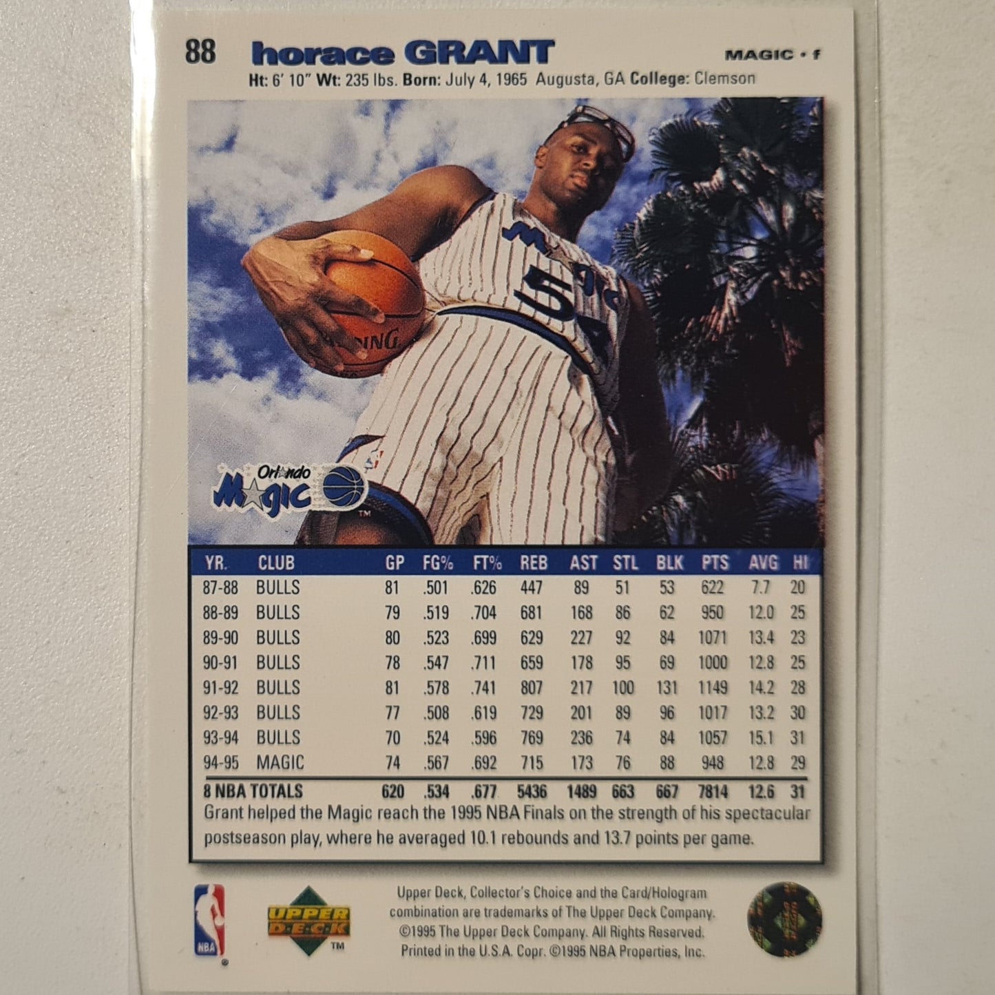 Horace Grant 1995 Upper-Deck #88 NBA Basketball Orlando Magic Excellent