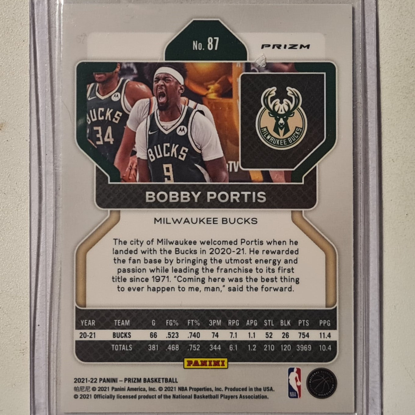 Bobby Portis 2021-22 Panini Prizm 75 years refractor #87 NBA Basketball Milwaukee Bucks mint sleeved