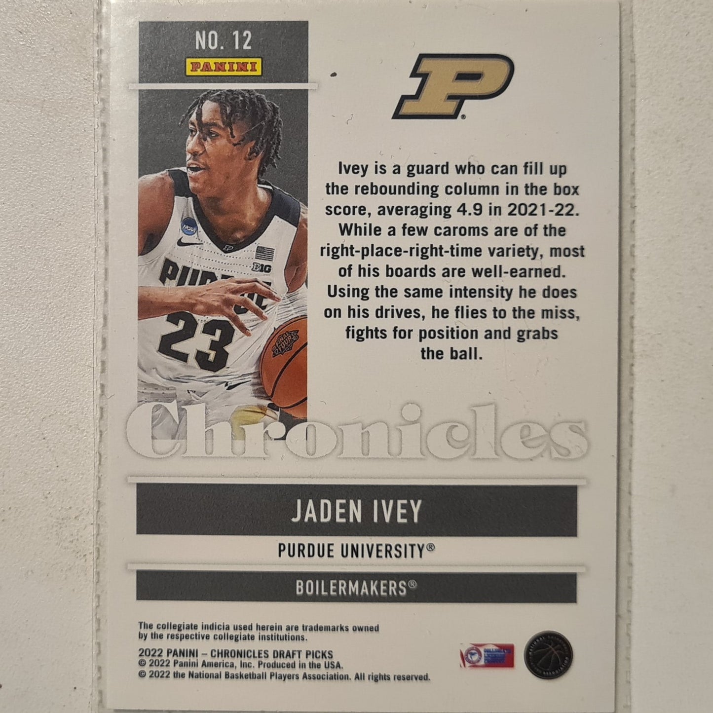 Jaden Ivey 2022 Panini Chronicles Draft picks Rookie RC #12 NBA Basketball Brooklyn Nets excellent