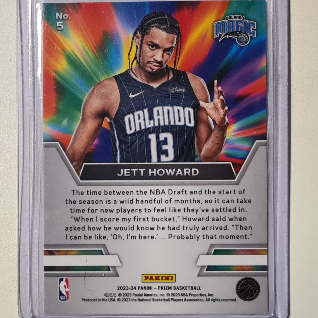 Jett Howard 2023-24 NBA Panini Prizm instant impact Rookie RC #5 NBA Basketball Orlando Magic Excellent/mint sleeved