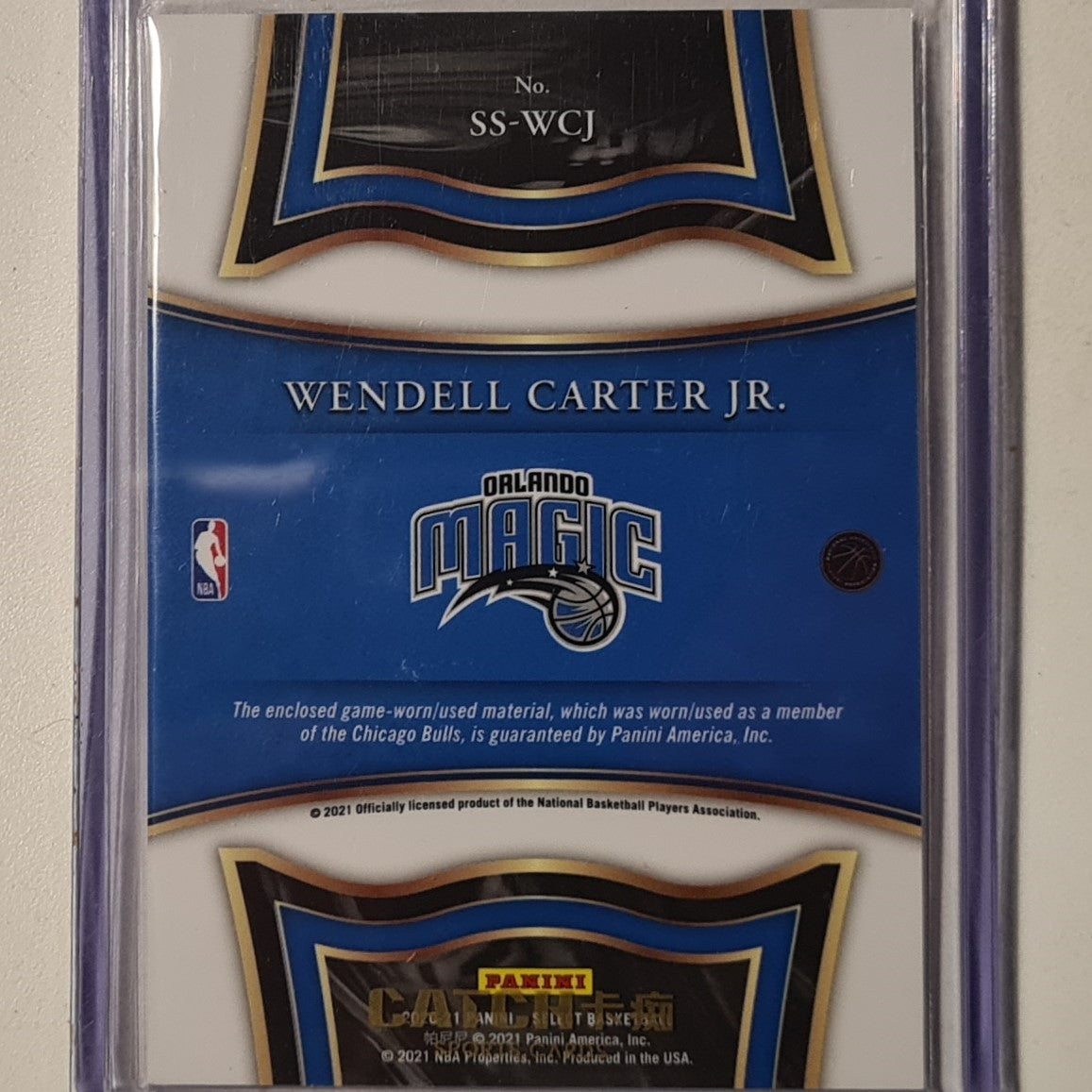 Wendell Carter Jr 2020-21 NBA Panini Select Relic patch SS-WCJ NBA Basketball Orlando Magic Excellent/mint sleeved