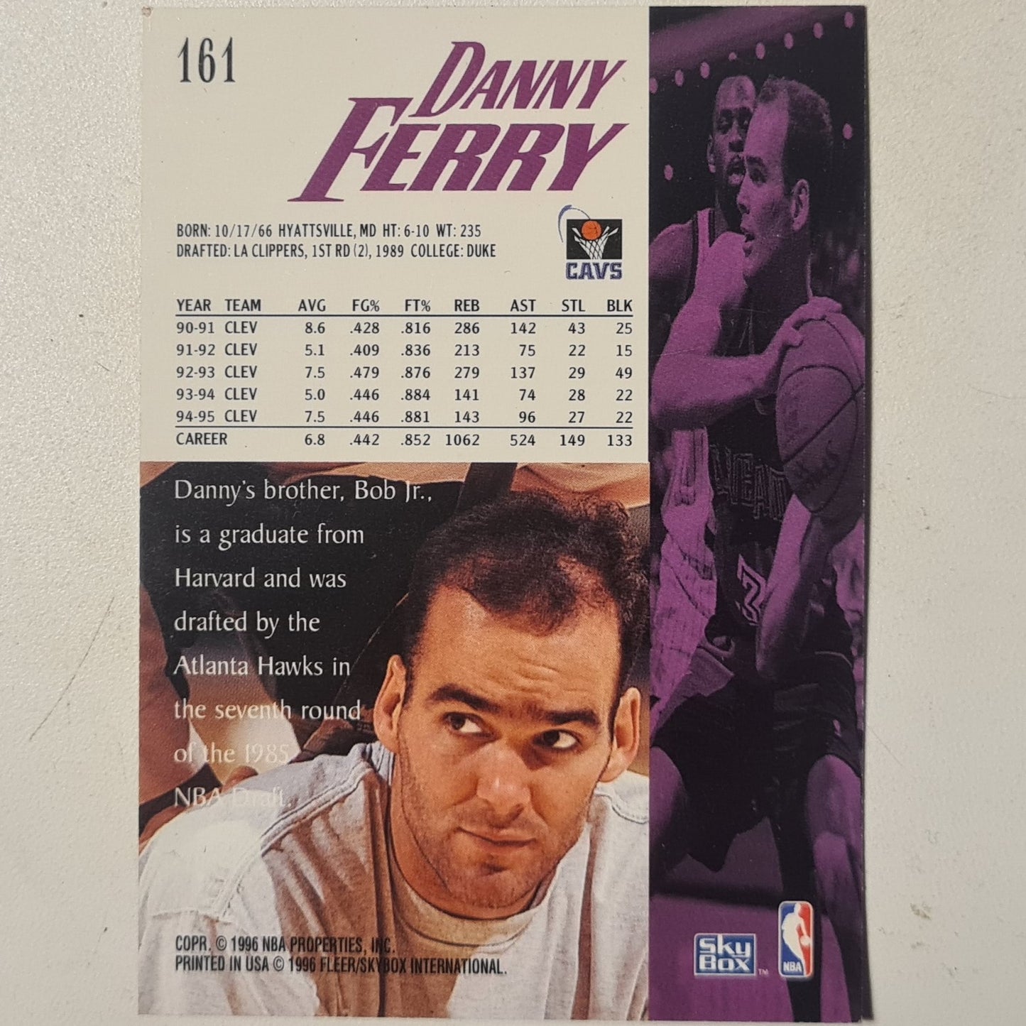 Danny Ferry 1996 Skybox #161 NBA Basketball Cleveland Cavaliers very good sleeved