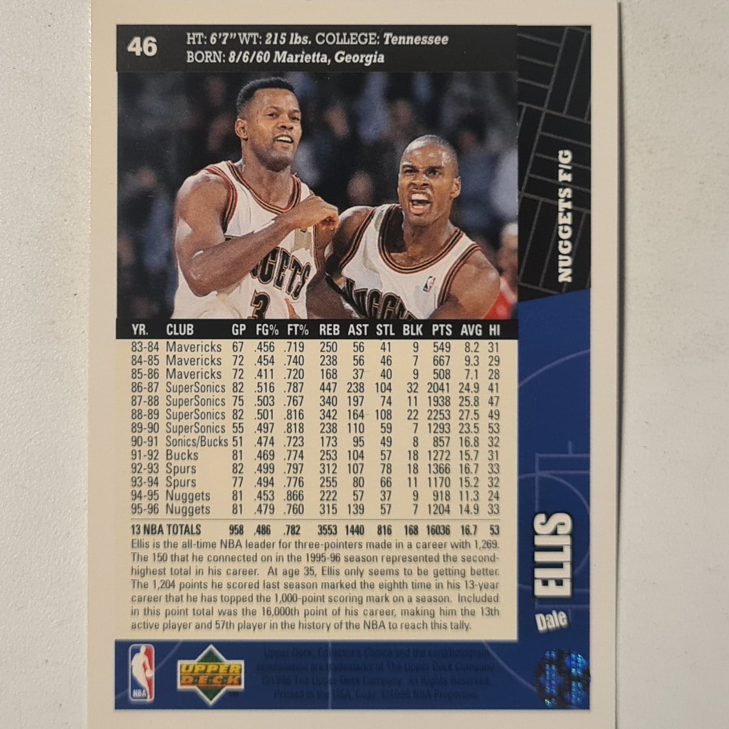 Dale Ellis 1996 Upper-Deck collectors choice #46 NBA Basketball Denver Nuggets Excellent sleeved