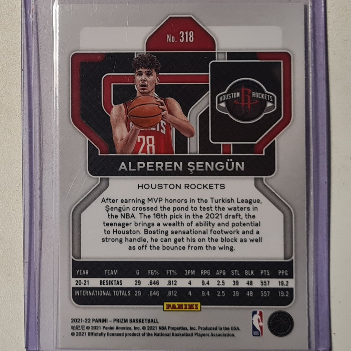 Alperen Sengun 2021-22 Panini Prizm Rookie RC #318 NBA Basketball Houston Rockets Excellent sleeved