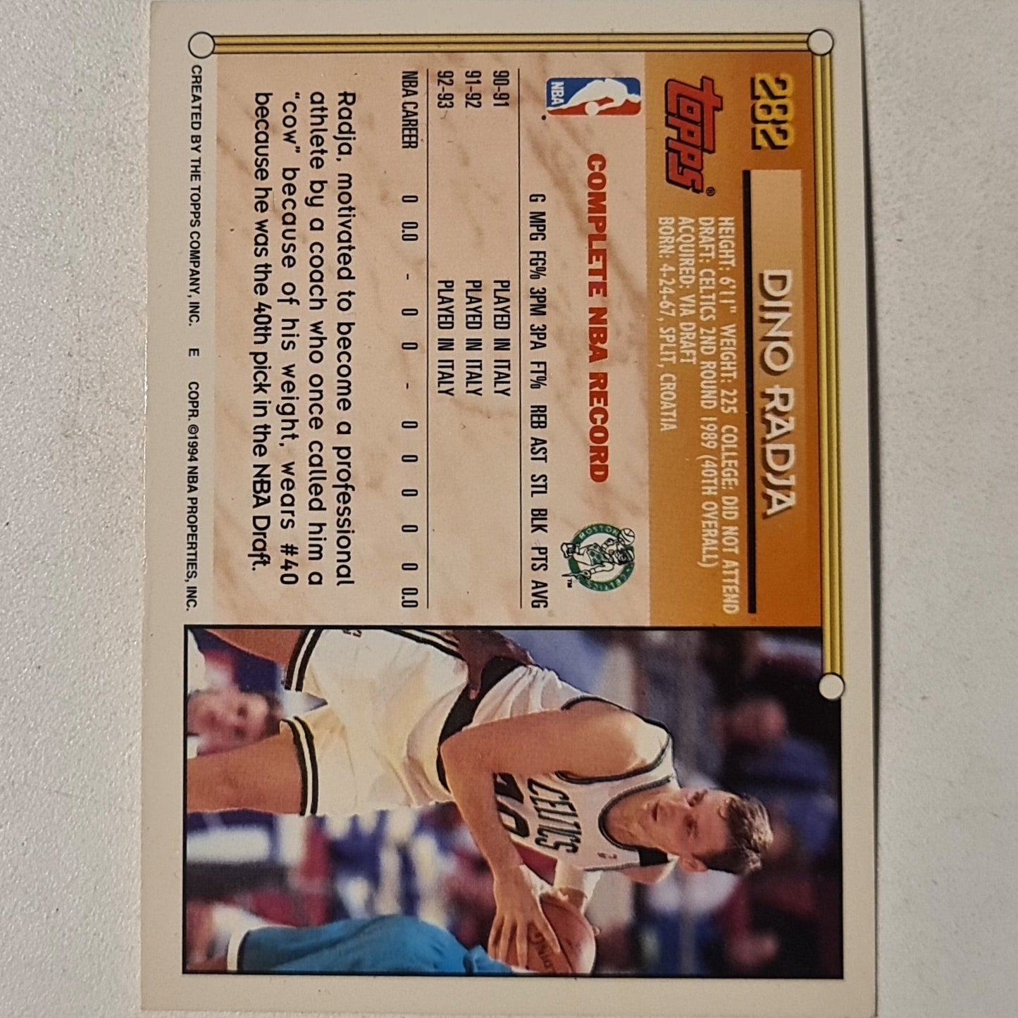 Dino Radja 1994 Topps #282 NBA Basketball Boston Celtics very good sleeved