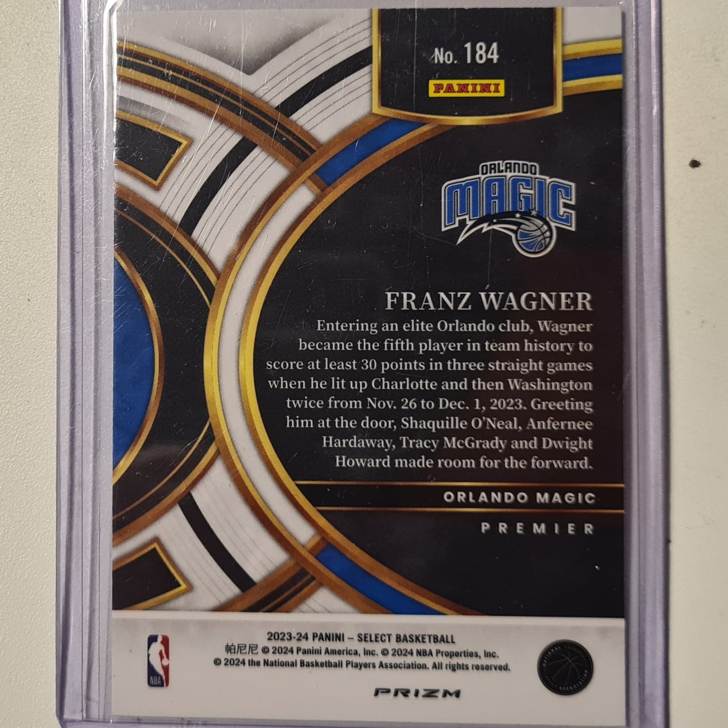 Franz Wagner 2023-24 Panini Select premier Prizm variant #184 NBA Basketball Orlando Magic mint sleeved