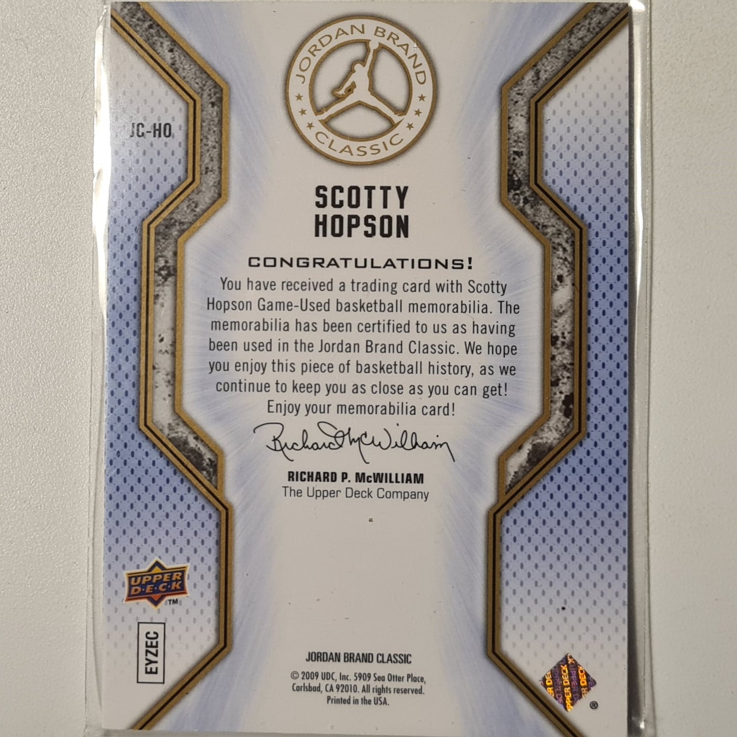 Scotty Hopson 2009 Upper-Deck jordan brand draft edition rookie patch JC-HO NBA Basketball excellent sleeved