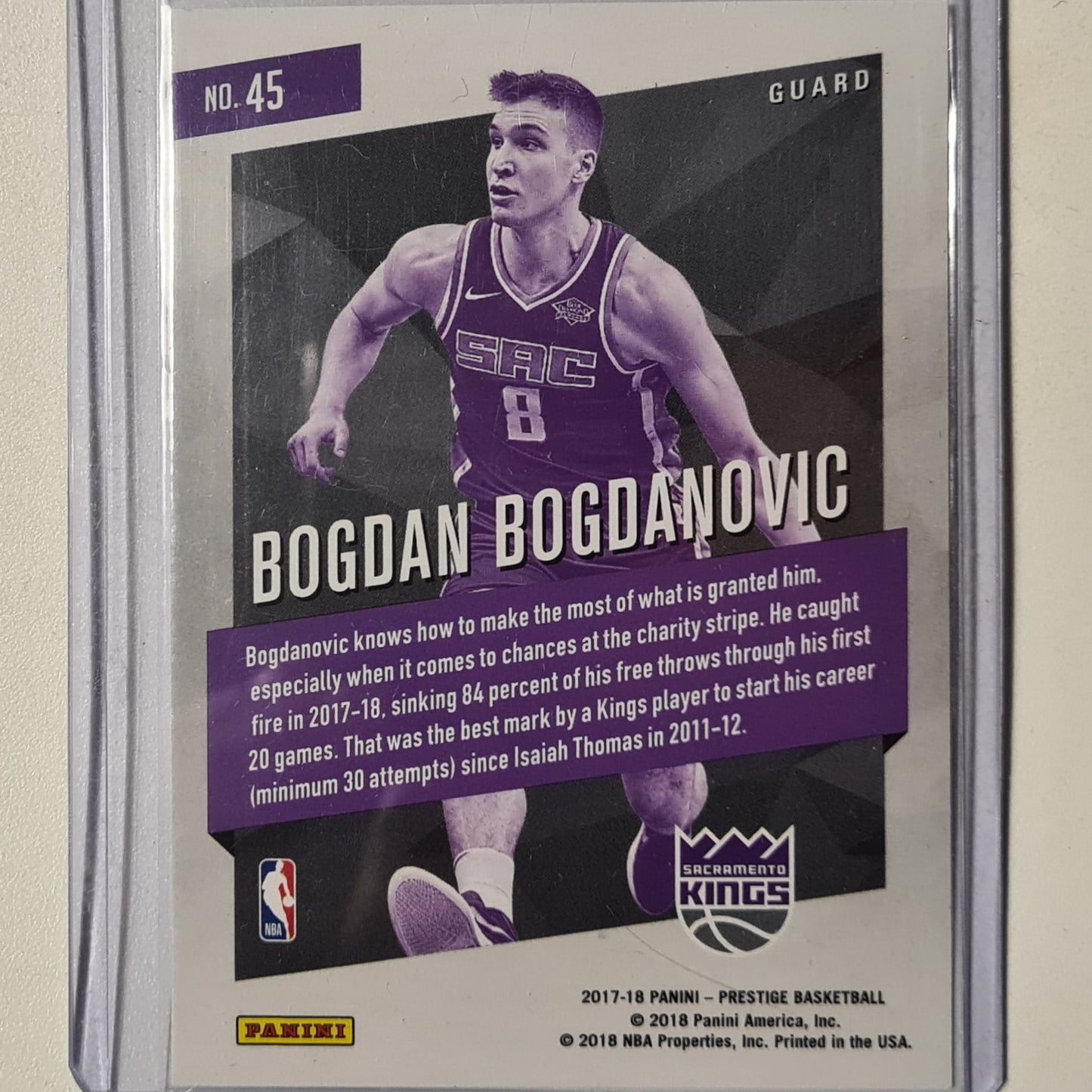 bogdan Bogdanovic 2017-18 Panini Prestige silver foil rookie RC ##45 NBA Basketball Sacramento Kings Excellent/mint