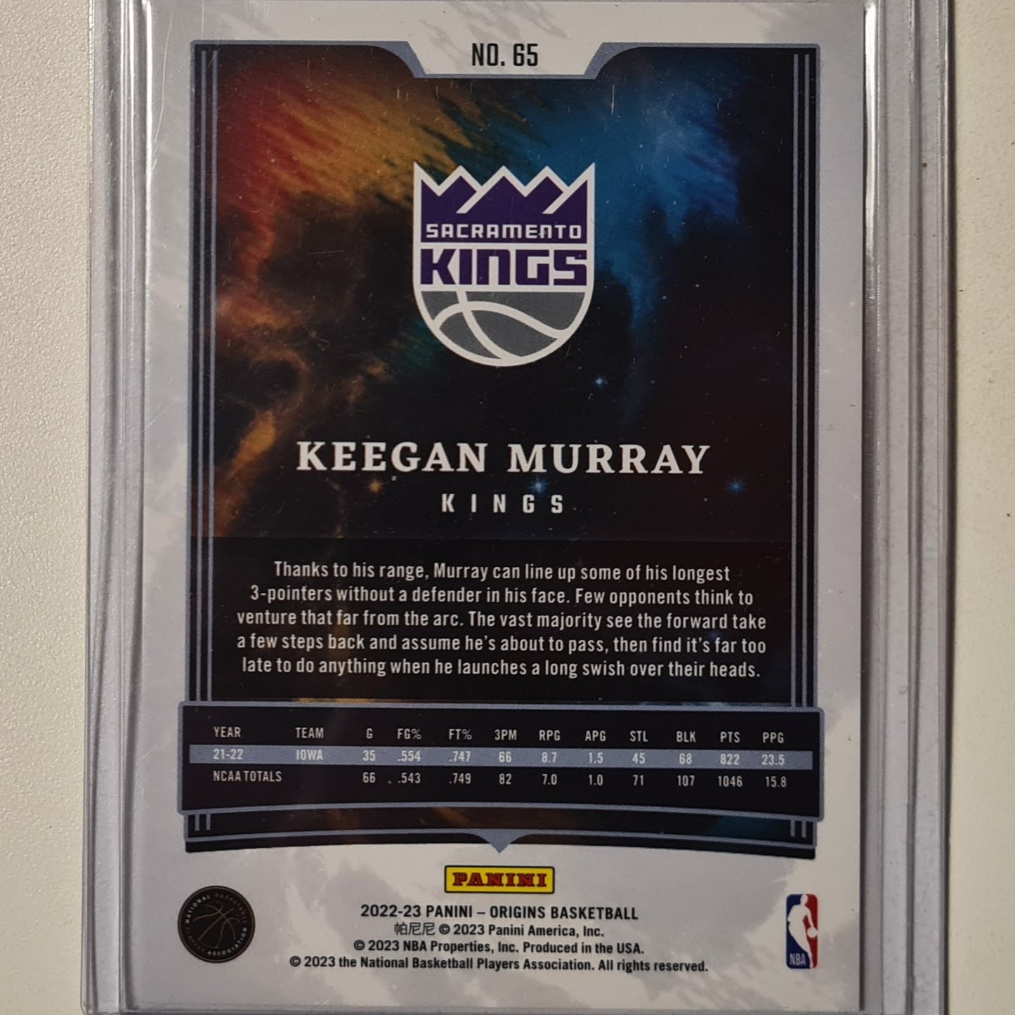 Keegan Murray 2022-23 Panini Origins Rookie RC #65 NBA Basketball Sacramento Kings nr mint sleeved