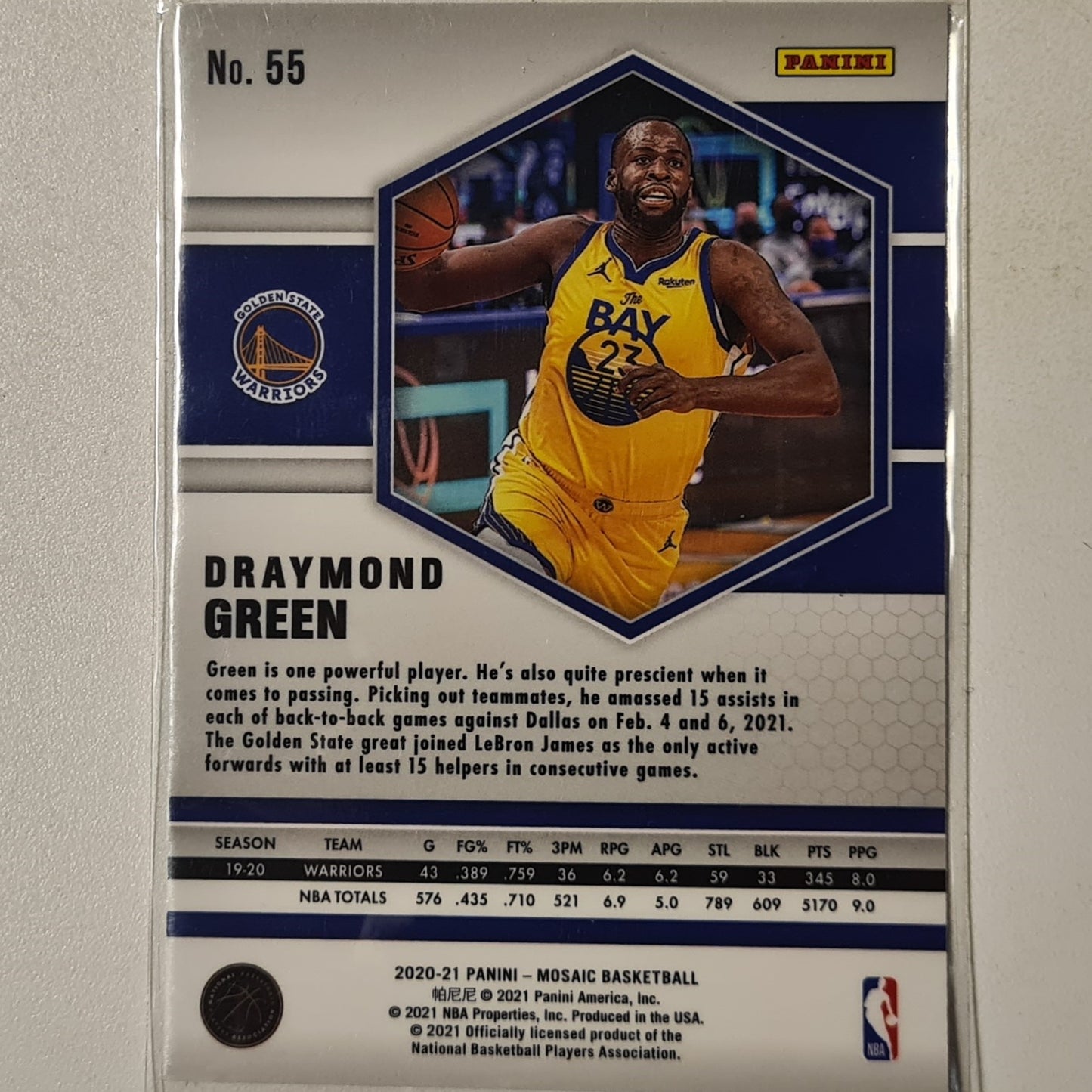 Draymond Green 2020-21 Panini Mosaic #55 NBA Basketball Golden State Warriors Excellent sleeved