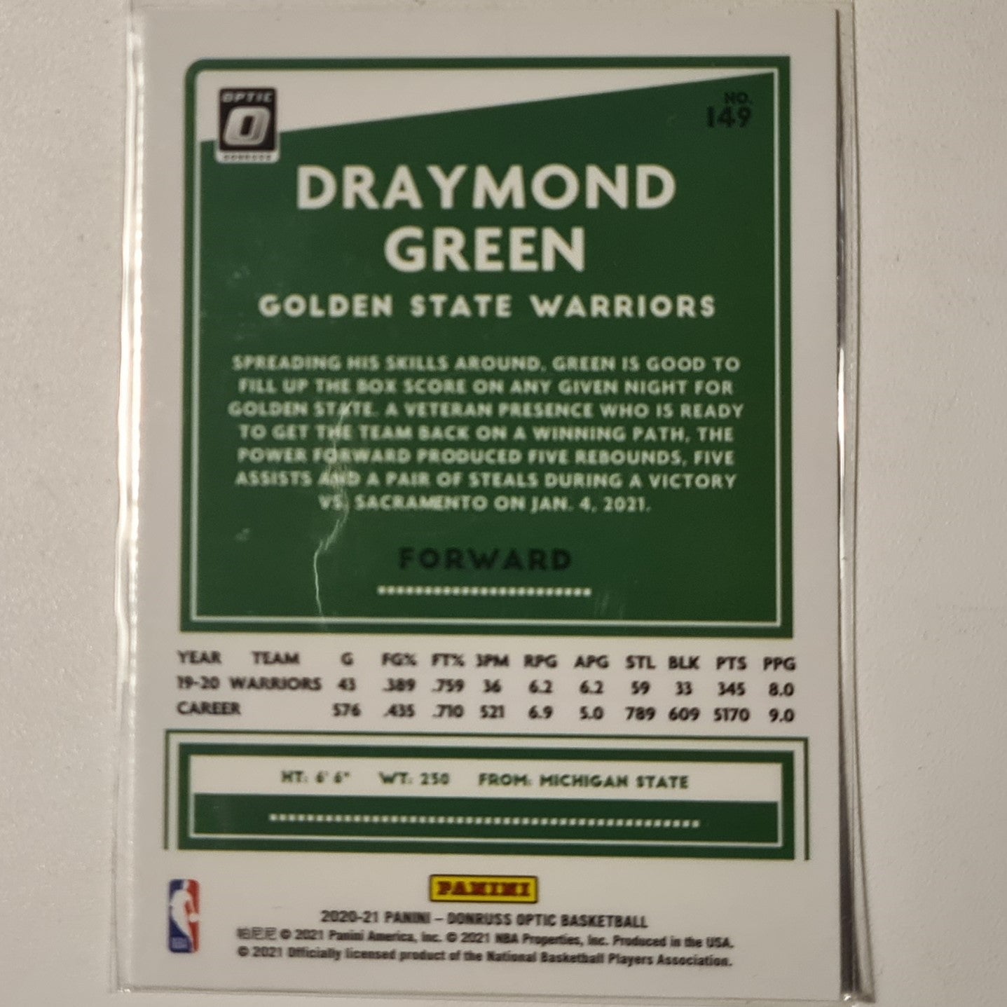 Draymond Green 2020-21 Panini Donruss Optic #149 NBA Basketball Golden State Warriors mint sleeved