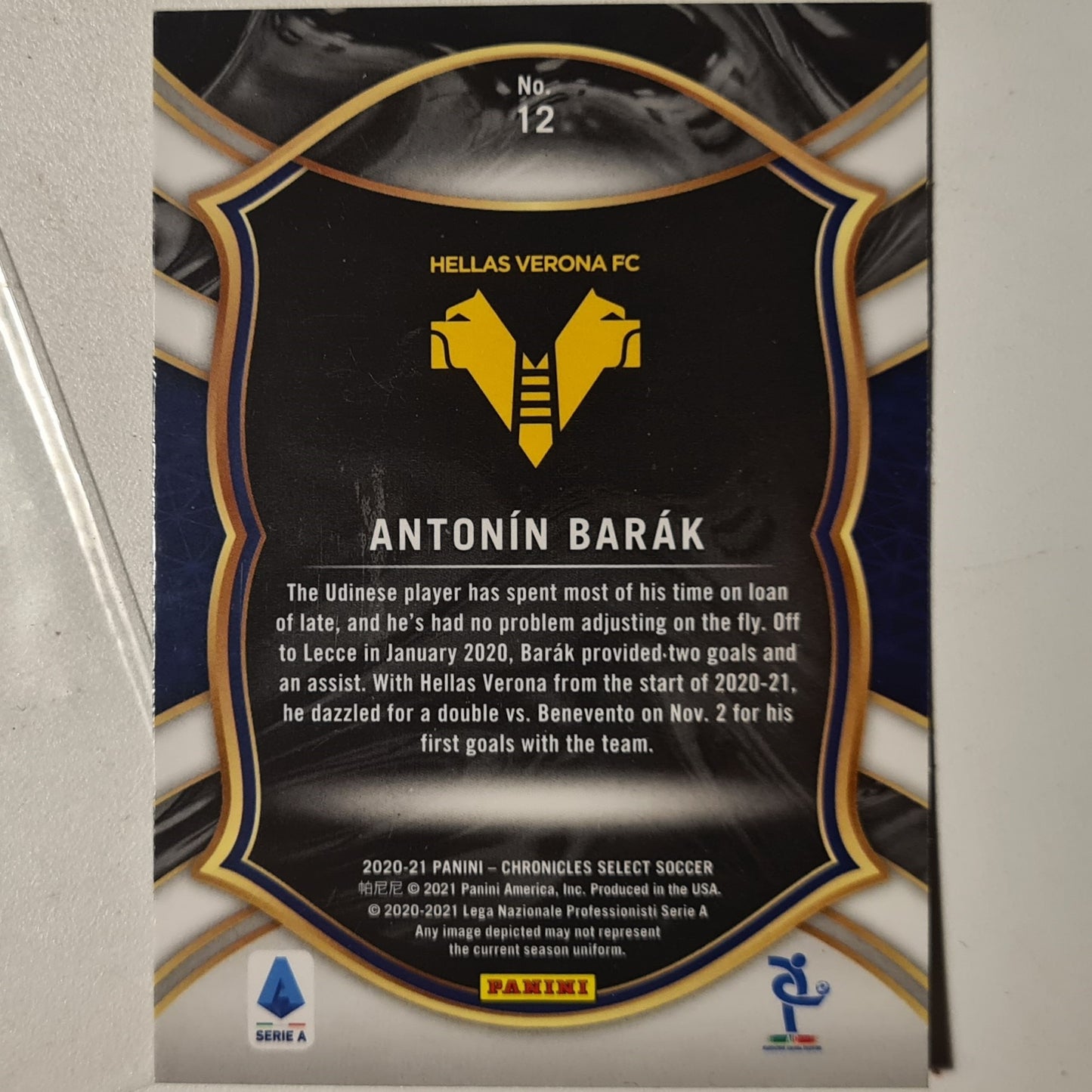 Antonin Barak 2020-21 Chronicles Select Rookie RC #12 NBA Basketball Hellas Verona FC Excellent +