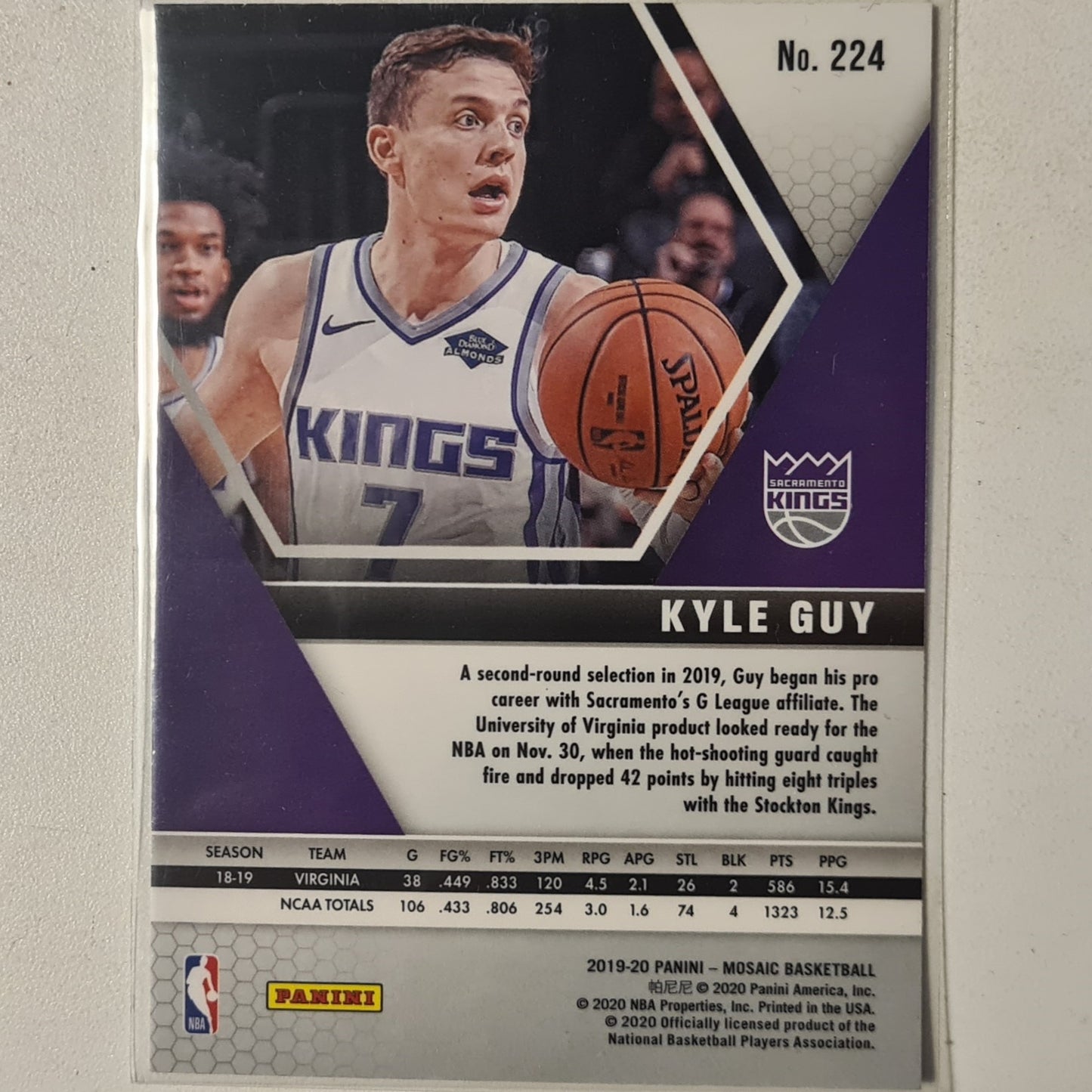 Kyle Guy 2019-20 Panini Mosaic Rookie RC #224 NBA Basketball Sacramento Kings Excellent+