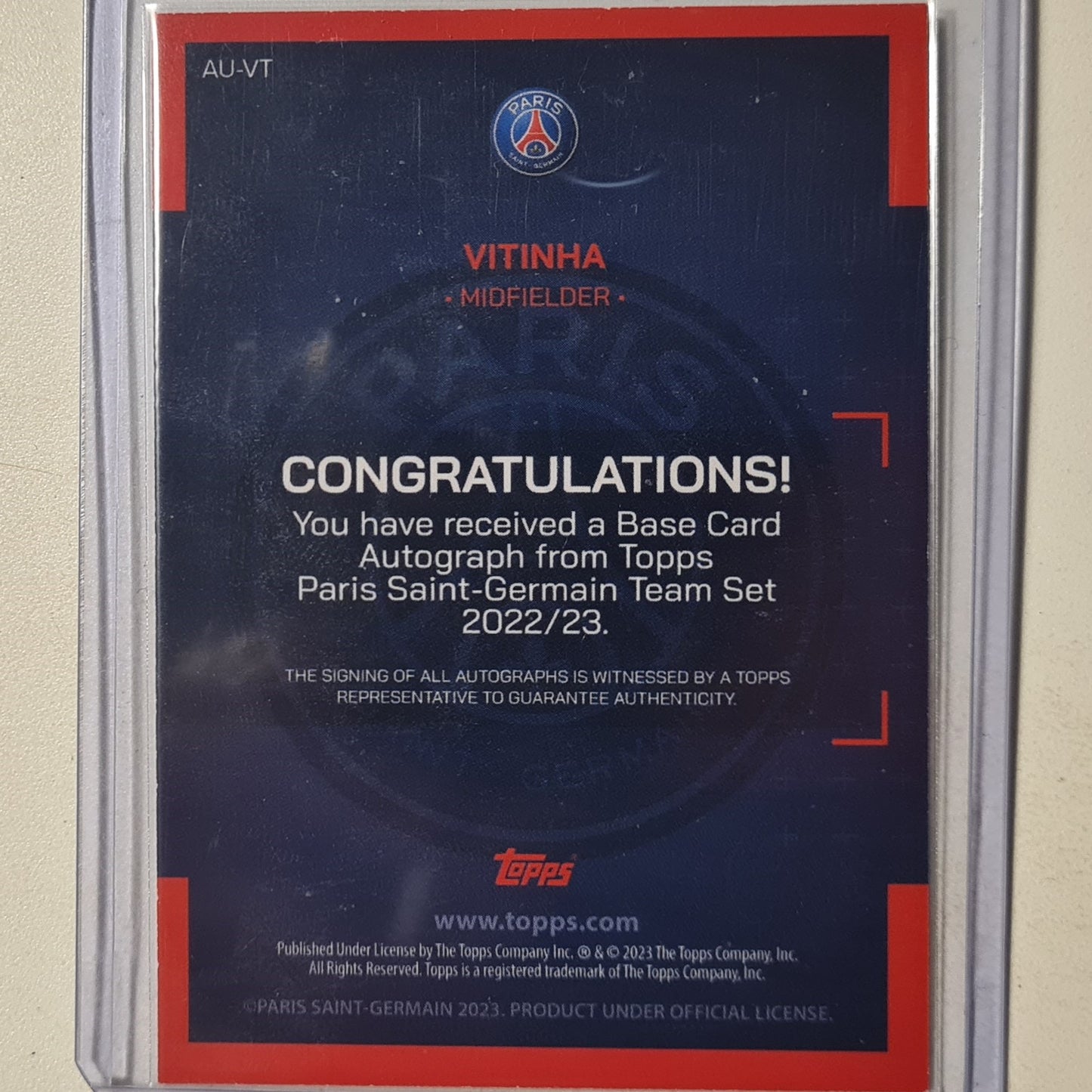 Vitinha 2022-23 Topps PSG Curated set Auto AU-VT Soccer Football Paris Saint Germain excellent +