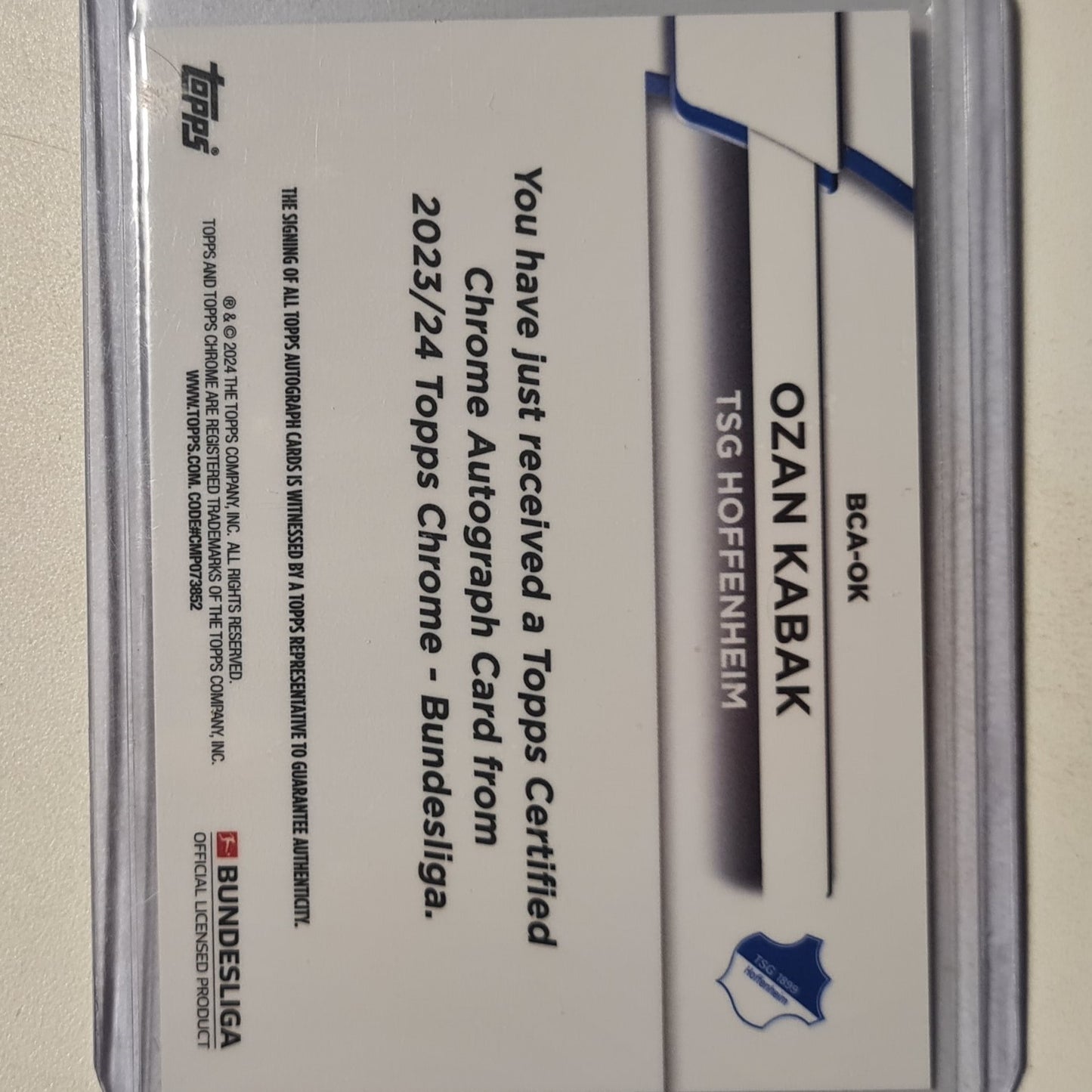 Ozan Kabak 2024 Topps Chrome Bundesliga Auto BCA-OK Soccer Football TSG Hoffenheim mint