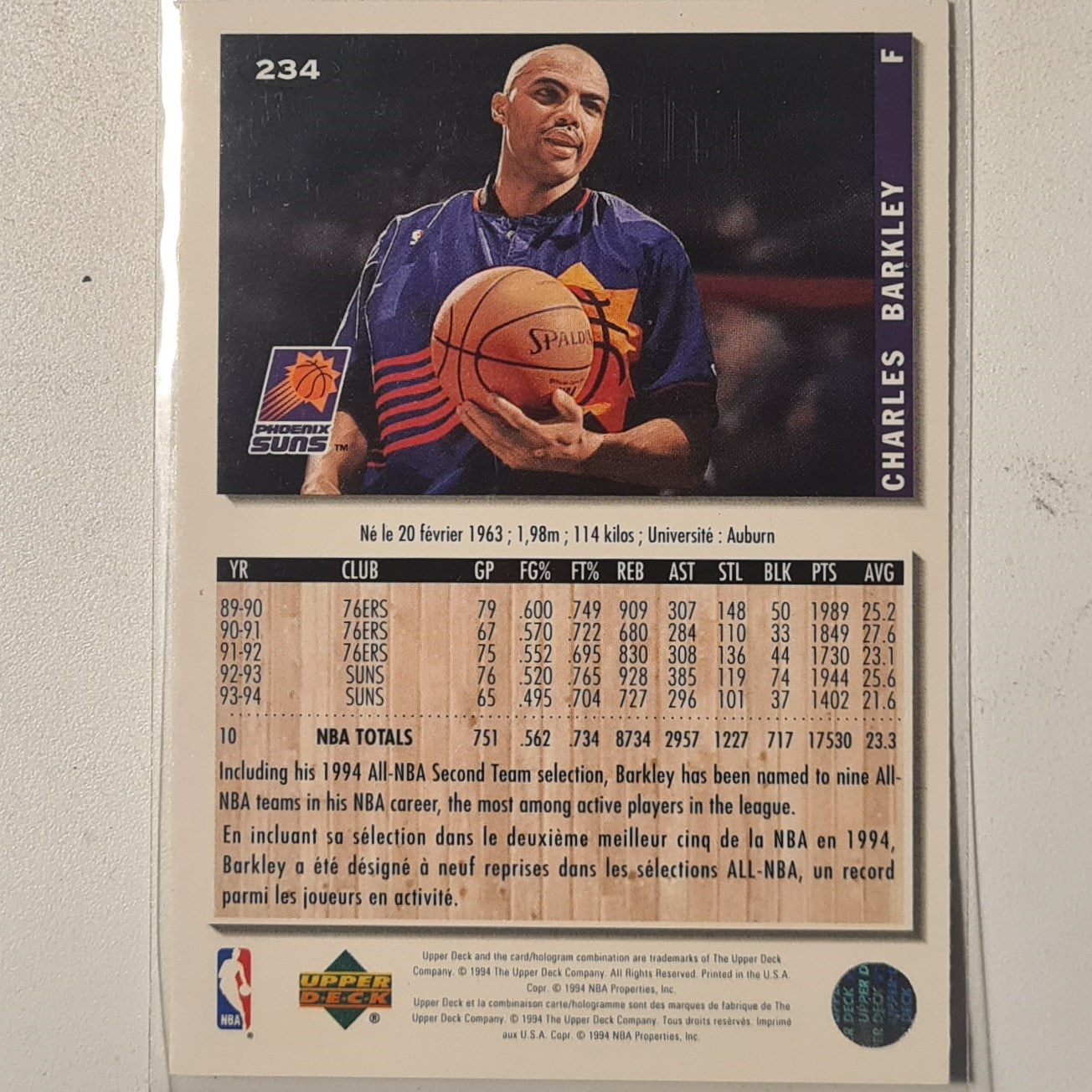 Charles Barkley 1994 Upper-Deck collectors choice #234 NBA Basketball Phoenix Suns Excellent