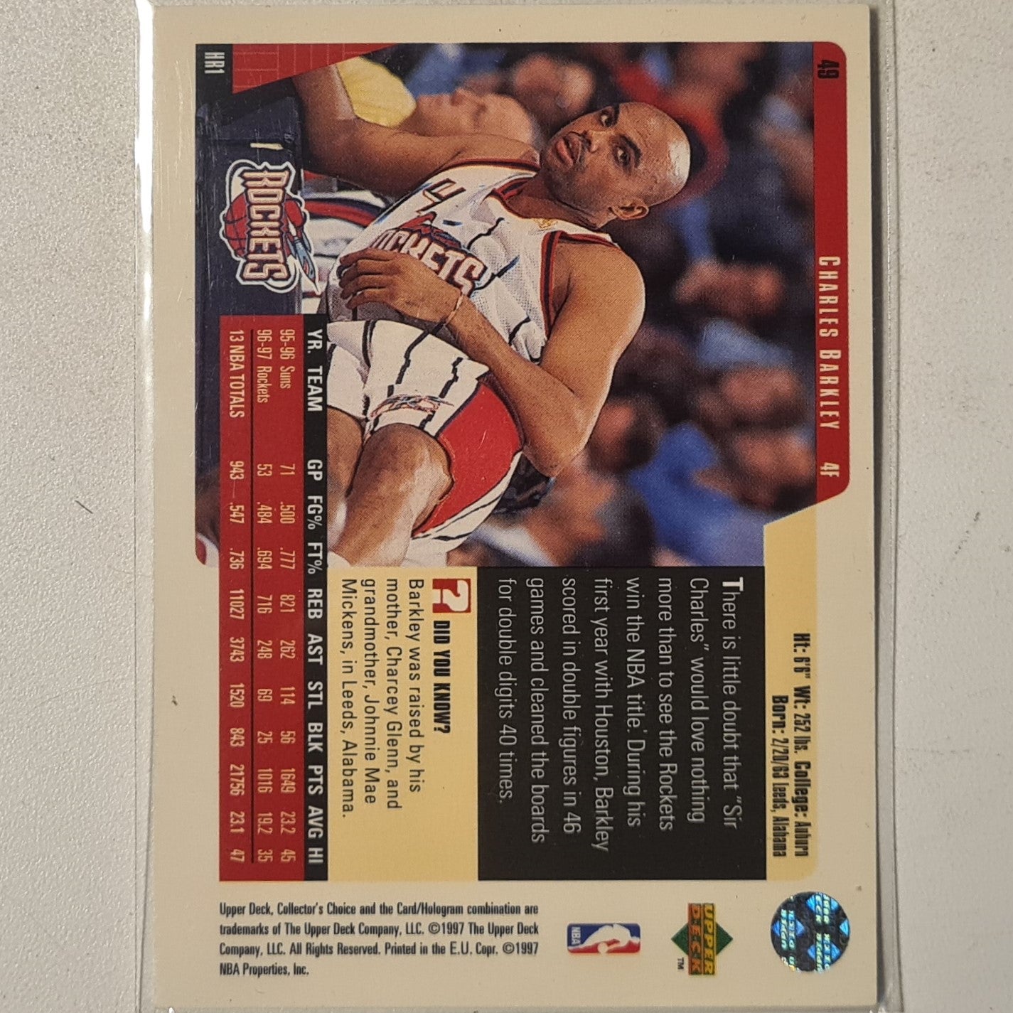 Charles Barkley 1997 Upper-Deck collectors choice #49 NBA Basketball Houston Rockets Excellent