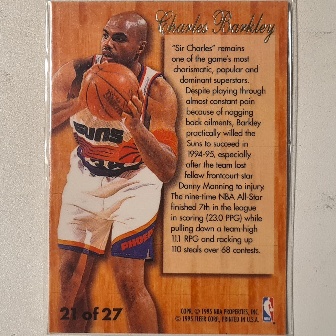 Charles Barkley 1995 Fleer Flair Hardwood Leader 21 of 27 NBA Basketball Phoenix Suns excellent