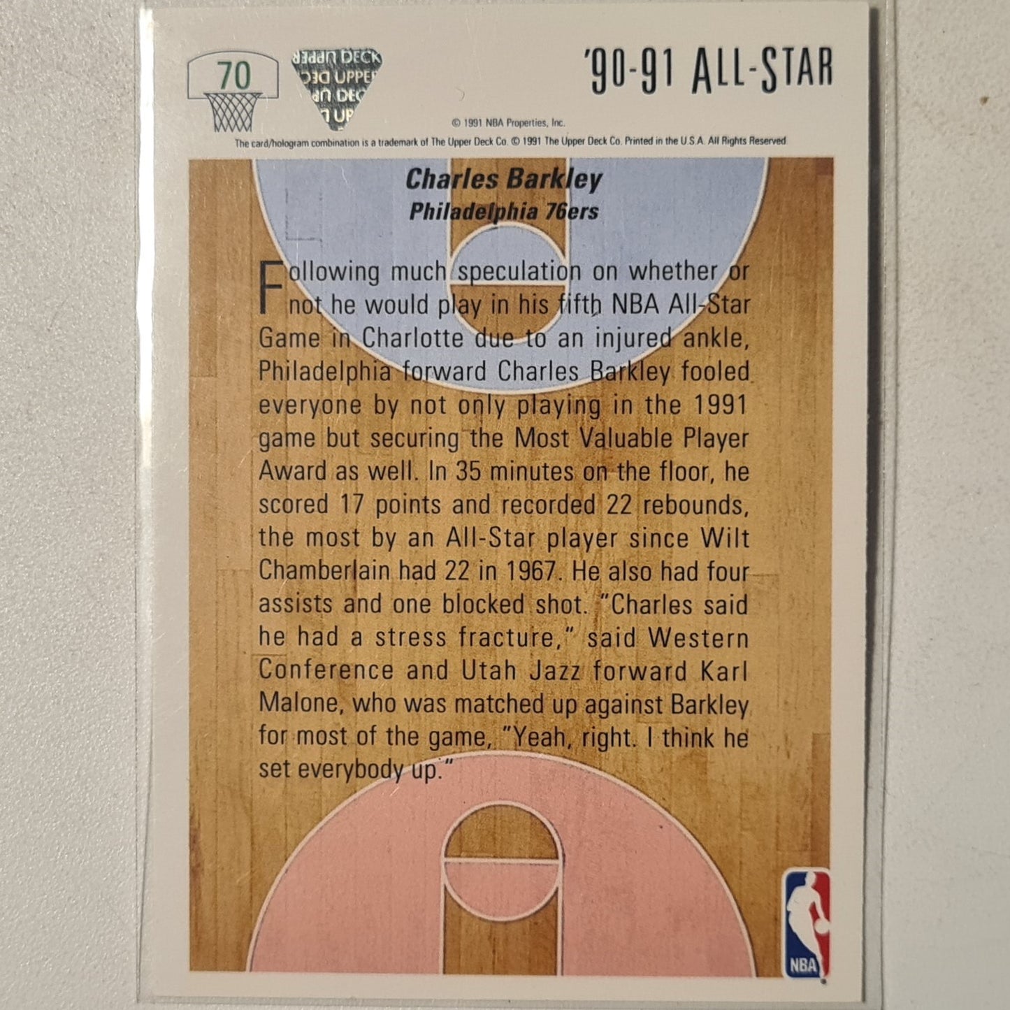 Charles Barkley 1991 Upper-Deck all-star #70 NBA Basketball Philadelphia 76ers excellent