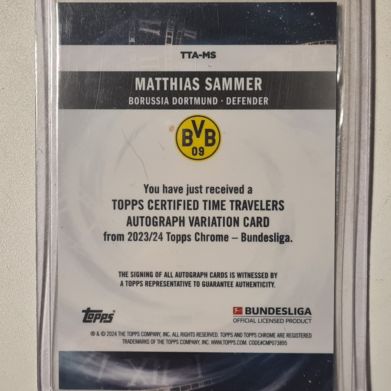 Matthias Sammer 2024 Topps Chrome Bundesliga 115/300 Auto TTA-MS Football Borussia Dortmund excellent