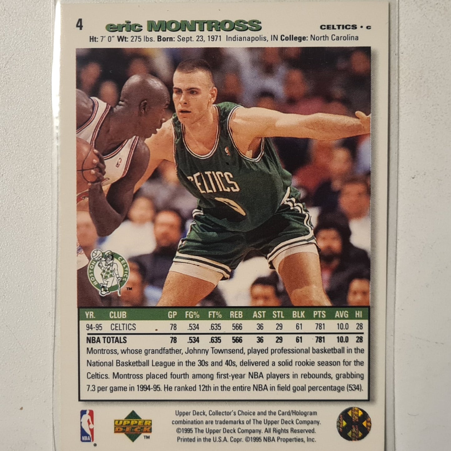 Eric Montross 1995 Upper-Deck #4 NBA Basketball Boston Celtics Excellent