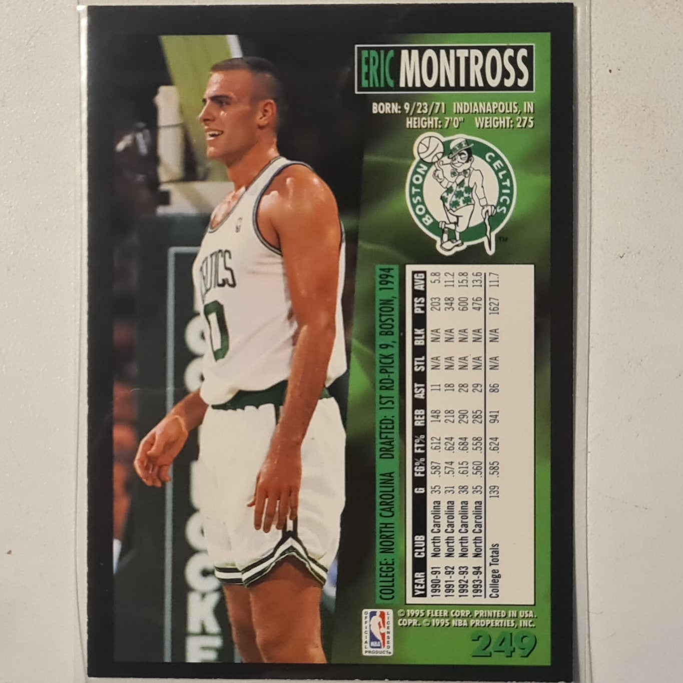 Eric Montross 1995 Fleer 94-95 #249 NBA Basketball Boston Celtics Excellent