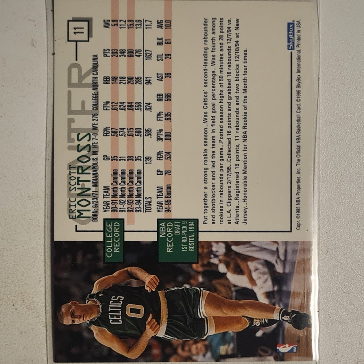 Eric Montross 1995 Skybox NBA Hoops #11 NBA Basketball Boston Celtics very good- Excellent